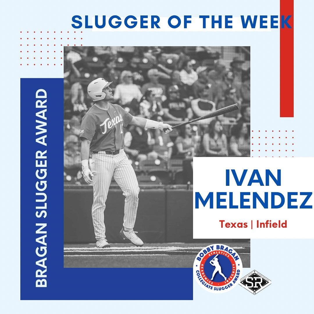 Ivan Melendez of Texas is our Slugger of the Week!

.571/.640/1.500

He continues his torrid pace hitting safely in every game, posting a pair of 3-hit games and tying for the Watch List lead with 9 RBI. He led the Watch List in extra base hits, notc