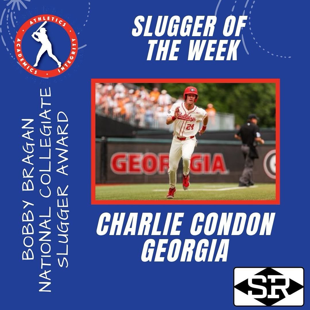 Congratulations to Charlie Condon for another Slugger of the Week win! After a tough week he always seems to bounce back!  Charlie posted a slash line of .647/.696/1.412.  In four games against Kennesaw St (1) and Missouri (3), Condon posted a list l