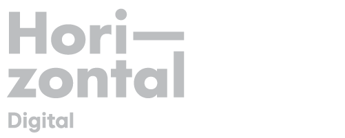 Text graphic with 'Horizontal Digital' in large gray and white font on a black background.