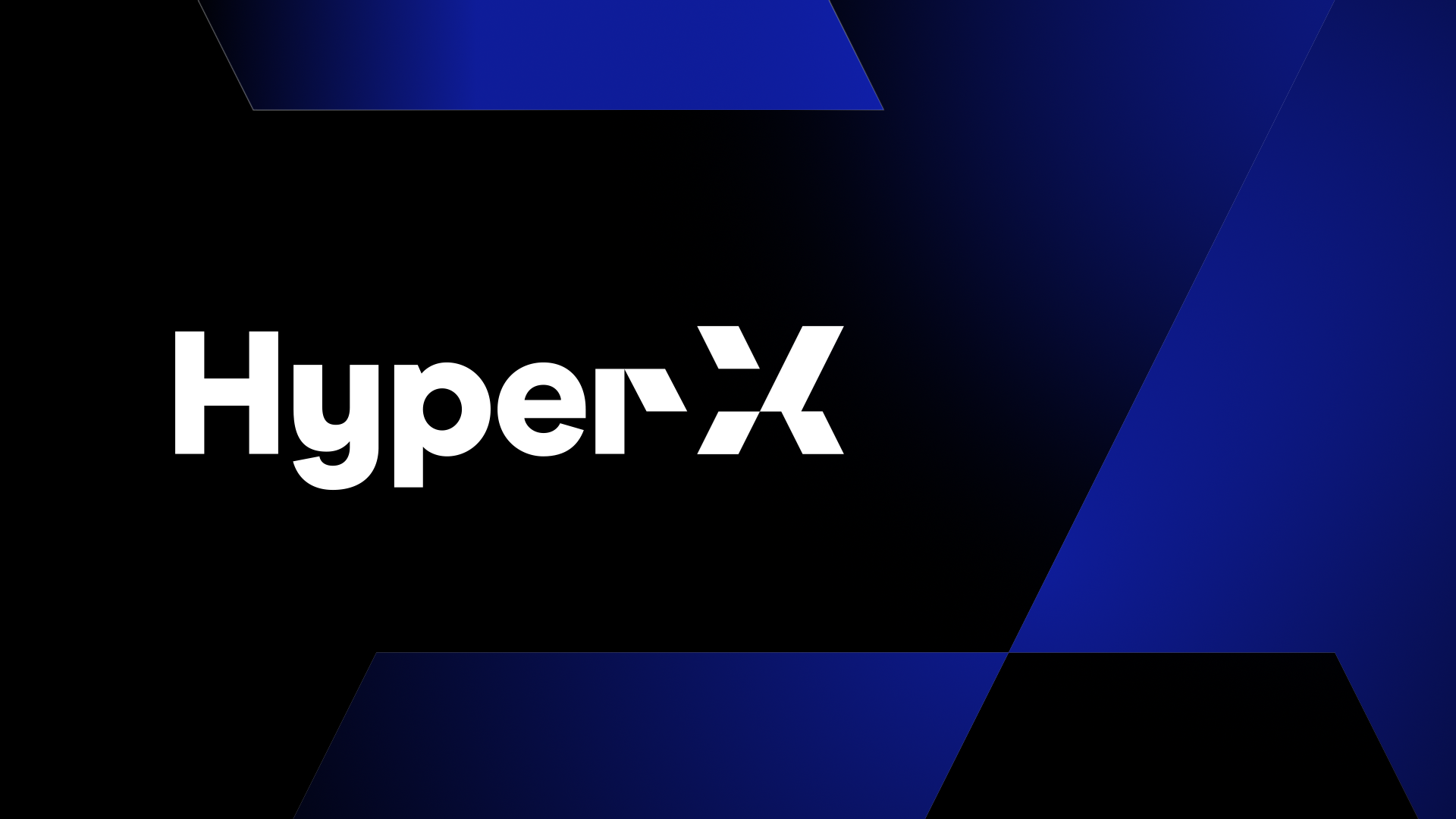 HyperX logo on a dark background with geometric shapes and blue accents.