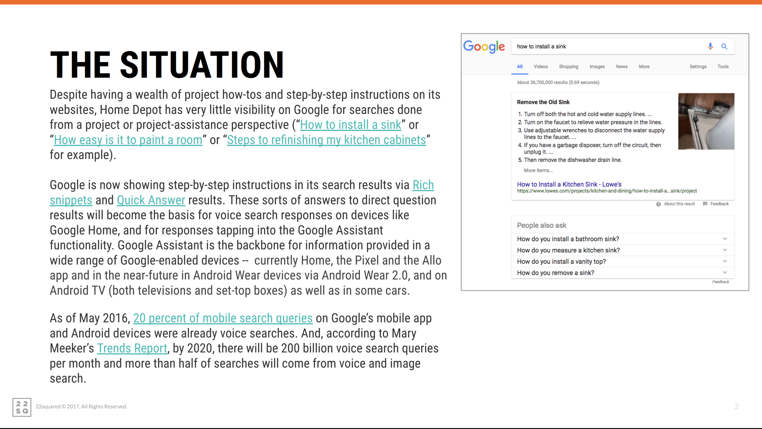 Presenting the need to optimize Home Depot content for voice search.