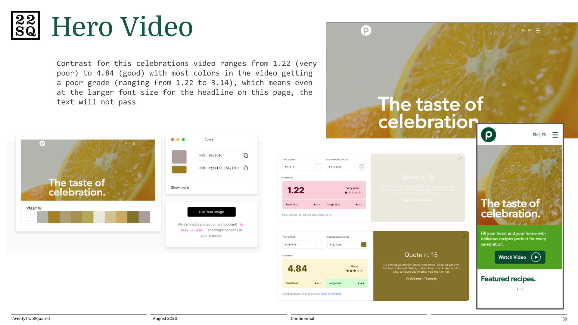 Accessibilty test results focusing on color contrast within the hero video used on a website.