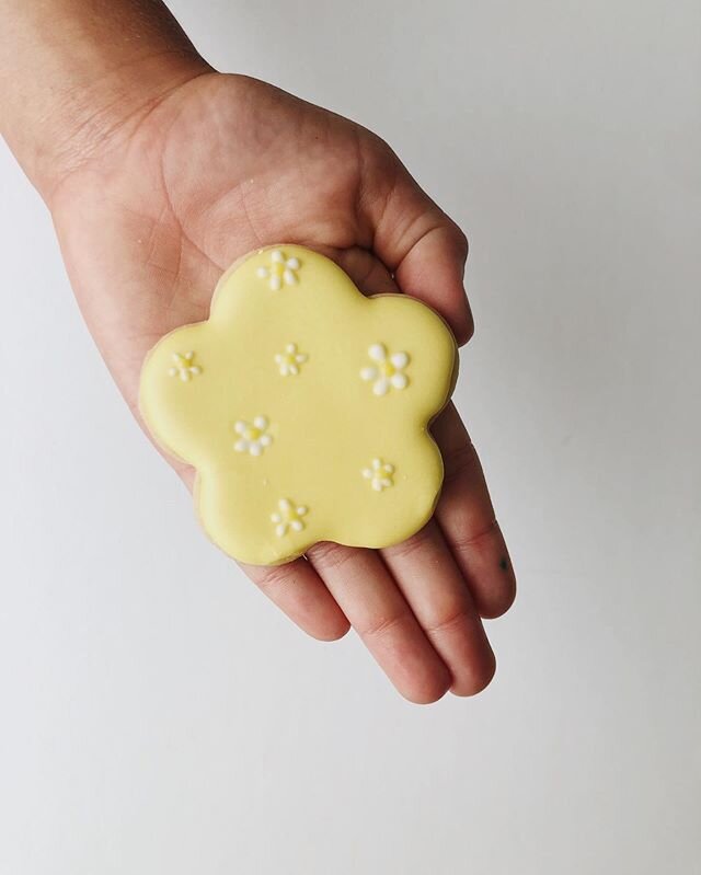 Lemon yellow.  Tiny flowers. An 8 year olds hand that is as big as mine. And a cookie.  A few of my favorite things.

#sleepingmakesmehungry #cookiestudyhall  #feedfeed  #sugarcookies #decoratedcookies #customcookies #cookieart #decoratedsugarcookies
