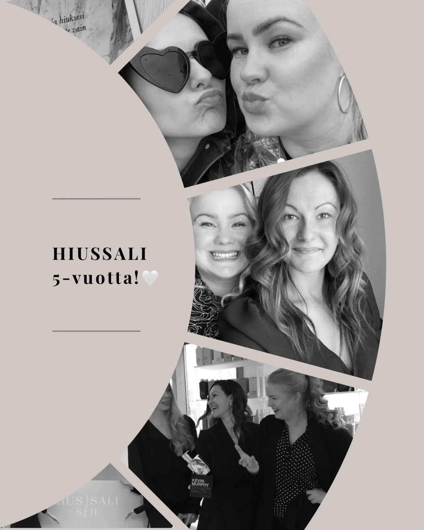 Hiussali t&auml;ytt&auml;&auml; 2.3 jo 5 vuotta! 🎉 Niinp&auml;, mihin t&auml;m&auml; aika rient&auml;&auml;, tuntuu ett&auml; juurihan me vasta avattiin Hiussalin ovet. 

Matka on ollut v&auml;lill&auml; kivinenkin ja siksi haluamme oikeasti kiitt&a