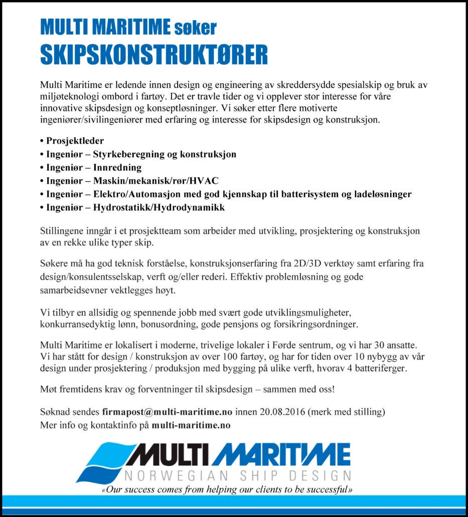 Multi Maritime søker skipskonstruktører