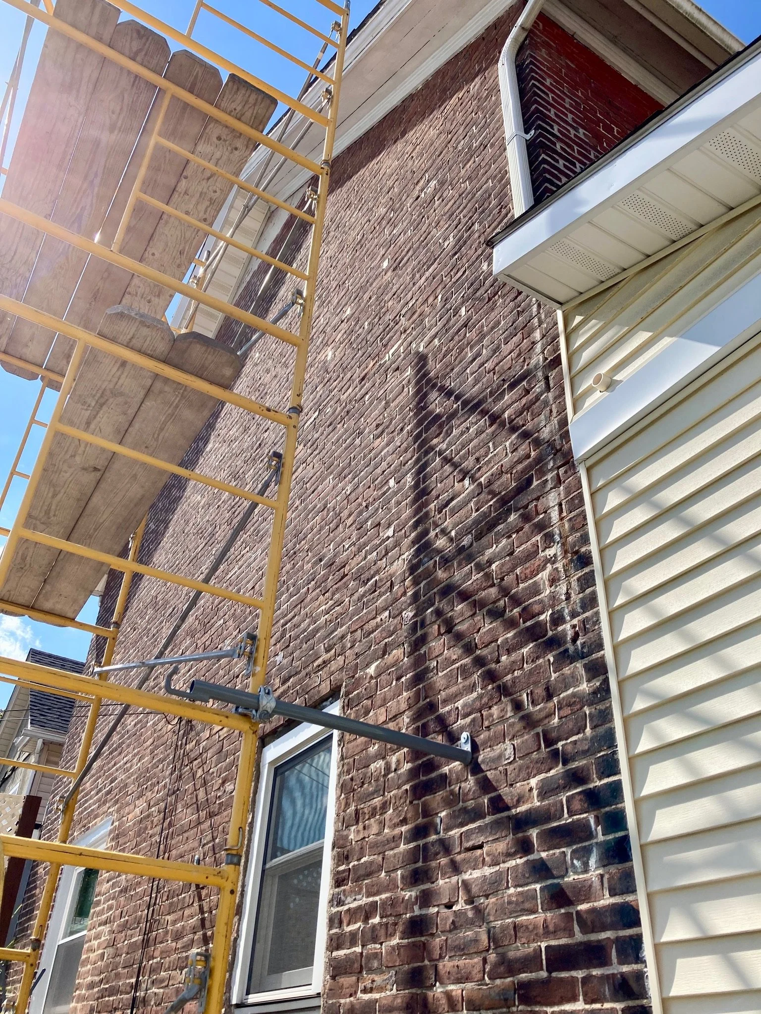 Historic brick wall with deteriorated mortar