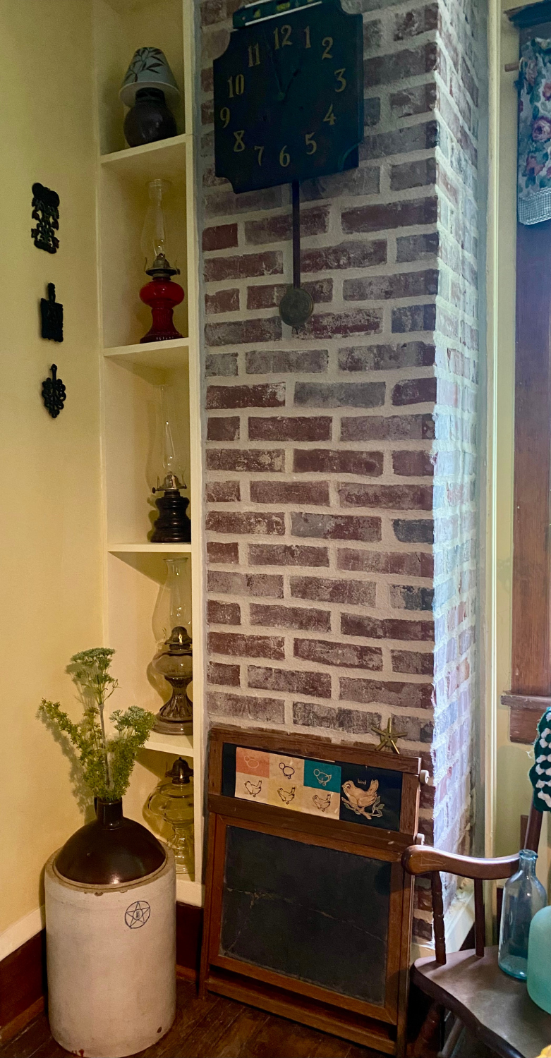interior brick chimney restoration with historic masonry detail
