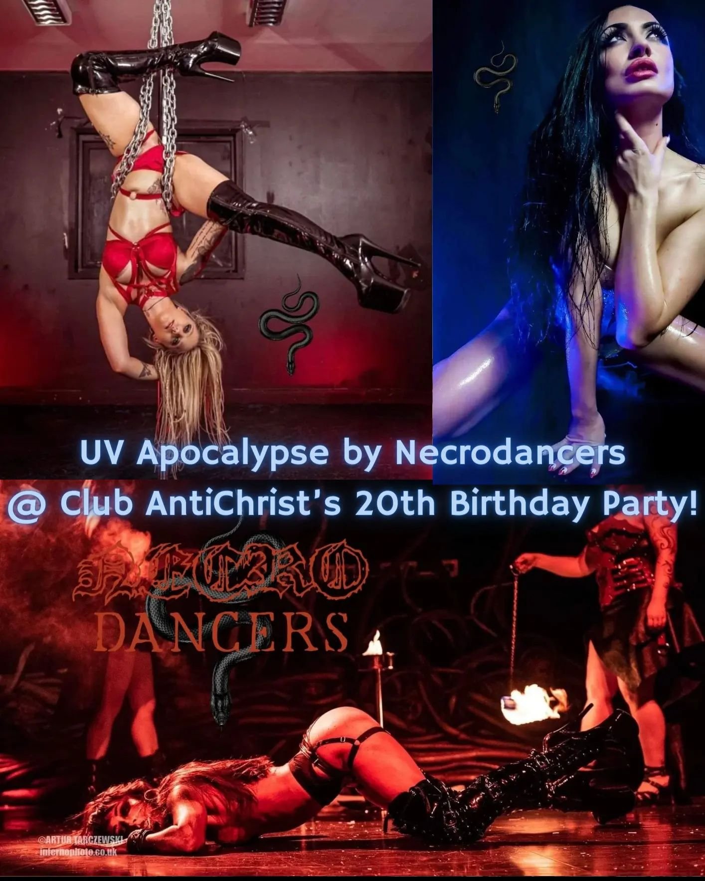 We're very excited to announce that we have Necrodancers performing &quot;UV Apocalypse&quot; at the next AC!
That's Miss Fortune, Sarah Blackmilk and Bliss Rogue together on stage for one EPIC show!

They join V2A, Satan's Strip Show and MORE tba...
