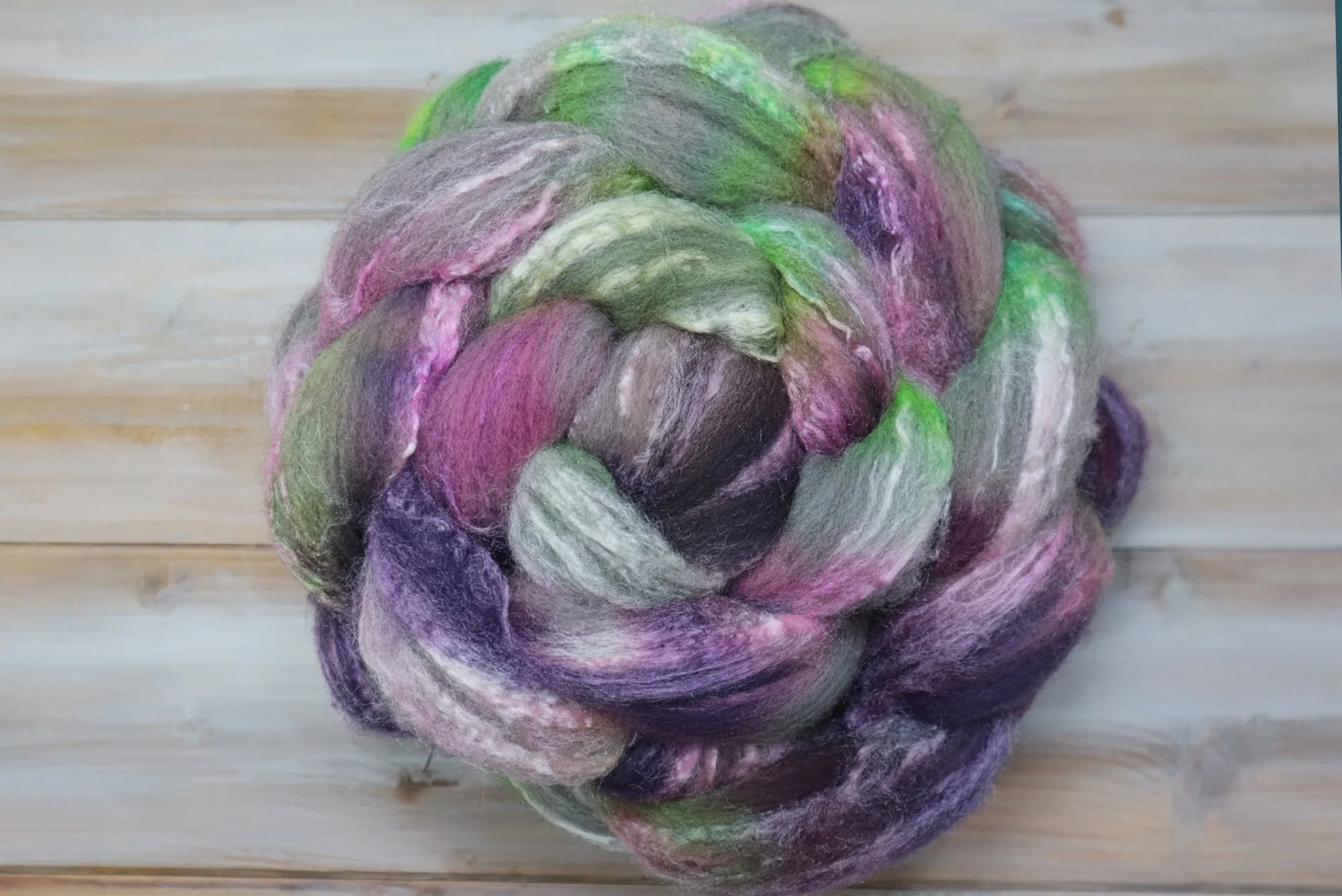 Handdyed Alpaca Silk Wool Combed Top 100g 3.5oz OOAK - Kohlrabi
