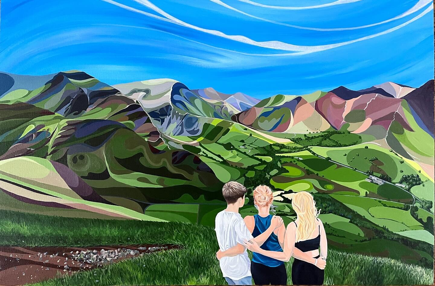A commission for a lovely family, they&rsquo;re standing at the top of Cat Bells in the Lake District. Had to be brave with this one, as you may know I don&rsquo;t normally paint people! 😃

The fell&rsquo;s unusual name may well have come from a dis