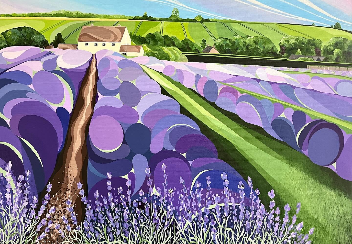 New painting, the lavender fields at @cotswoldlavender It&rsquo;s been wonderful creating so many shades of purple 💜 

#purple #lavender #cotswolds #cotswoldlavender #visitengland #lavenderfields #bees