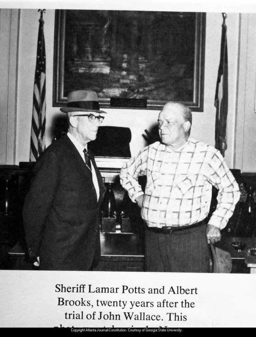 Copy negative of Sheriff Lamar Potts and Albert Brooks twenty years after the murder trial of John Wallace, 1960s .jpeg
