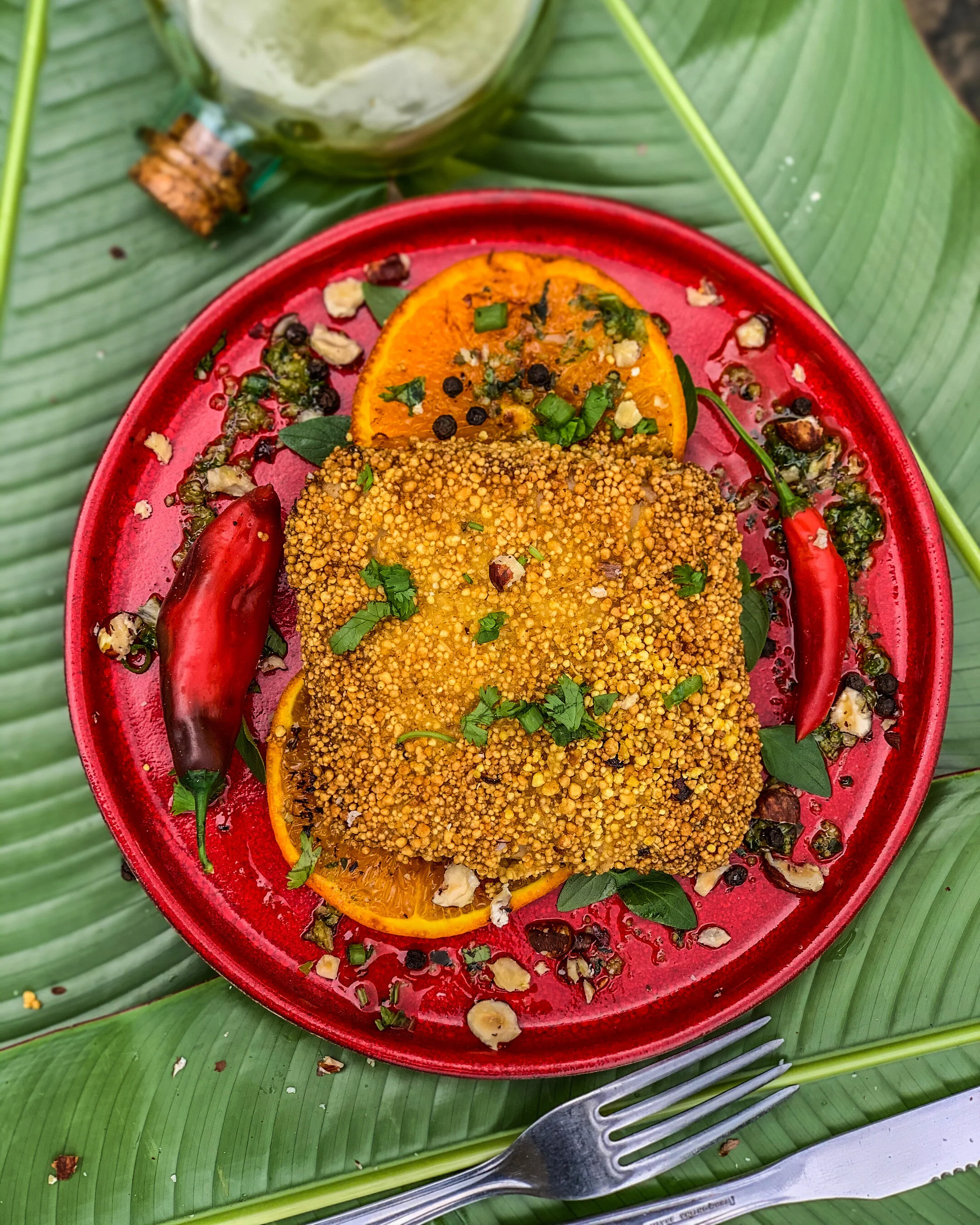 Filé de Dourado com Pesto de Tangerina e Avelã