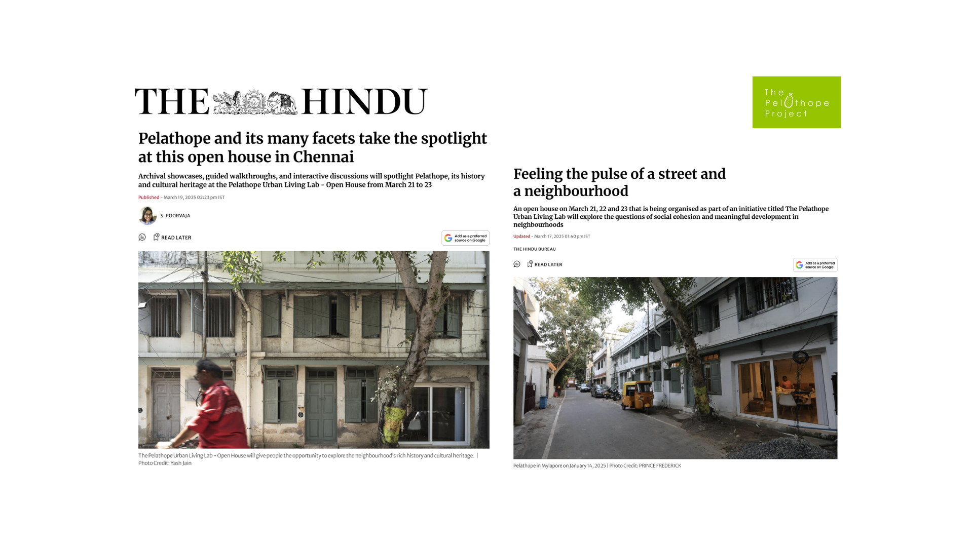 Our collaborative initiative, the Pelathope Urban Living Lab – Open House (SKDO, PLUS, Curating for Culture, UCAN, and Cultural Heritage Narratives), has been featured in "The Hindu". This major coverage elevates our innovative work in urban design t