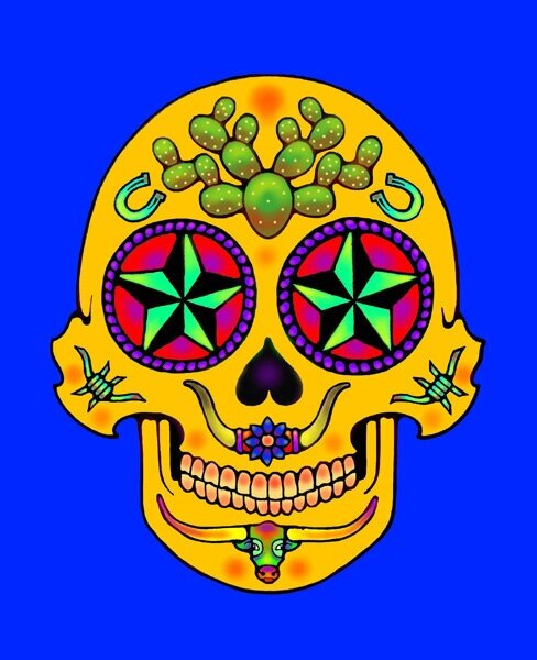 Calavera de Tejas (Blue Background)