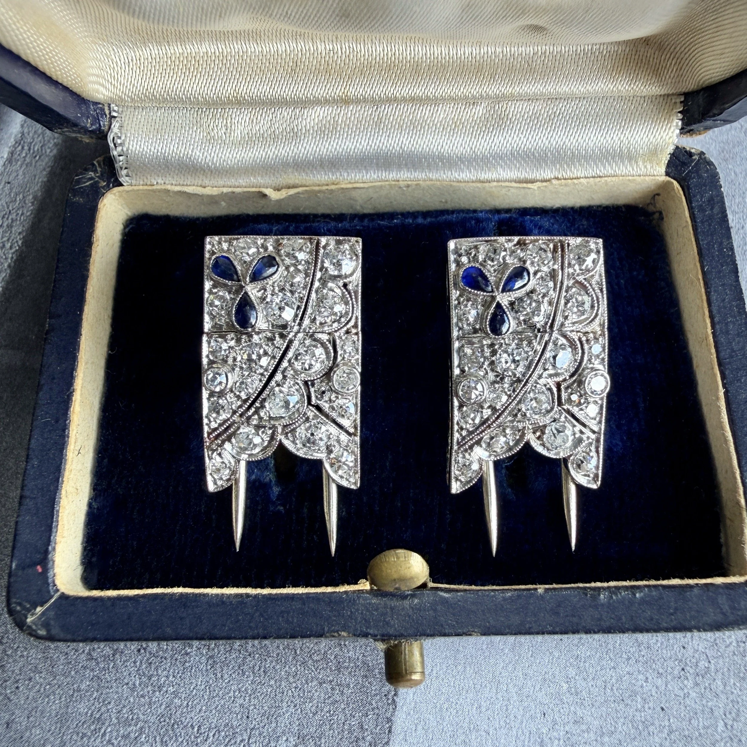 Antique Art Deco Pair of Platinum and Diamond Petite Dress Clips