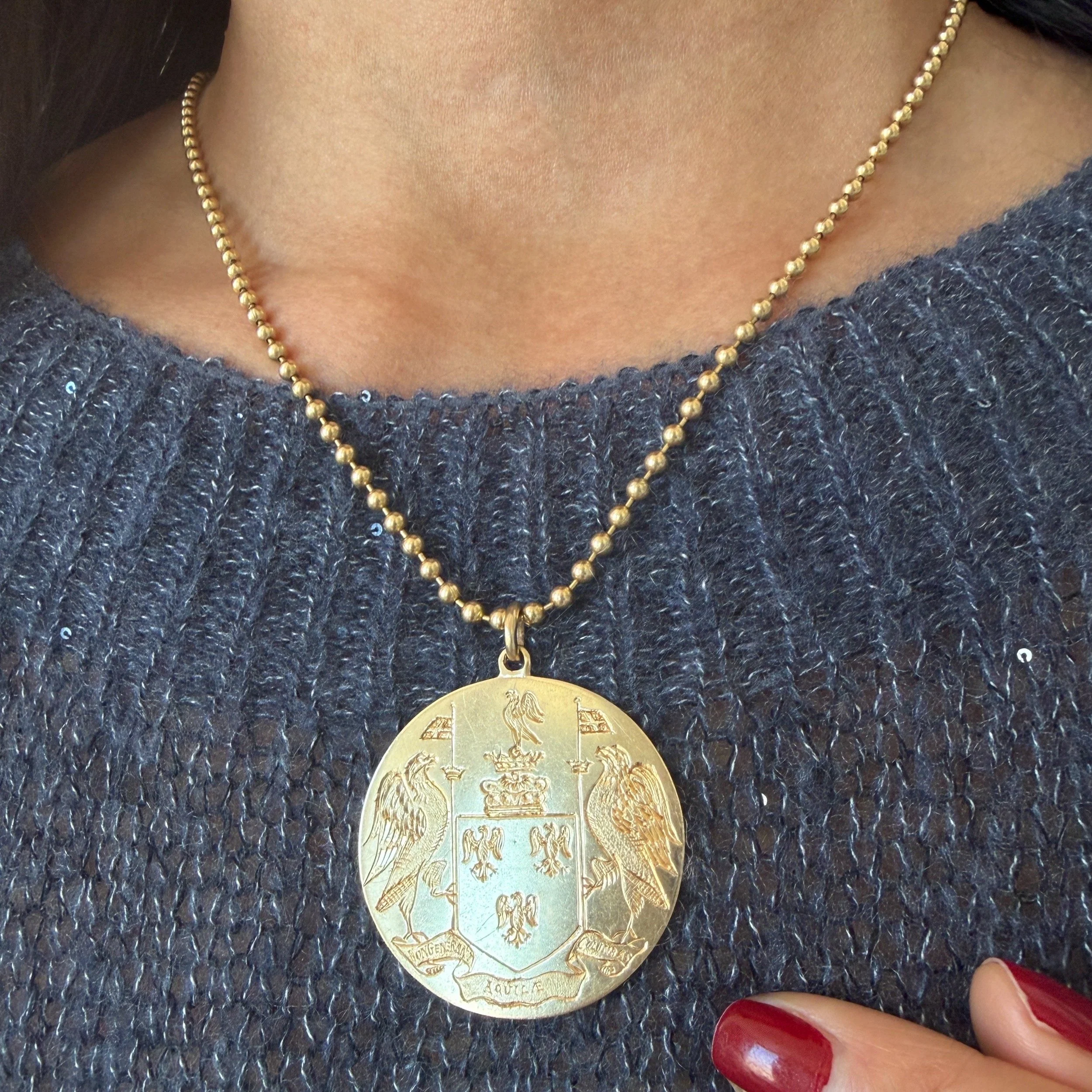Vintage Gold Heraldic Eagle Medallion Pendant