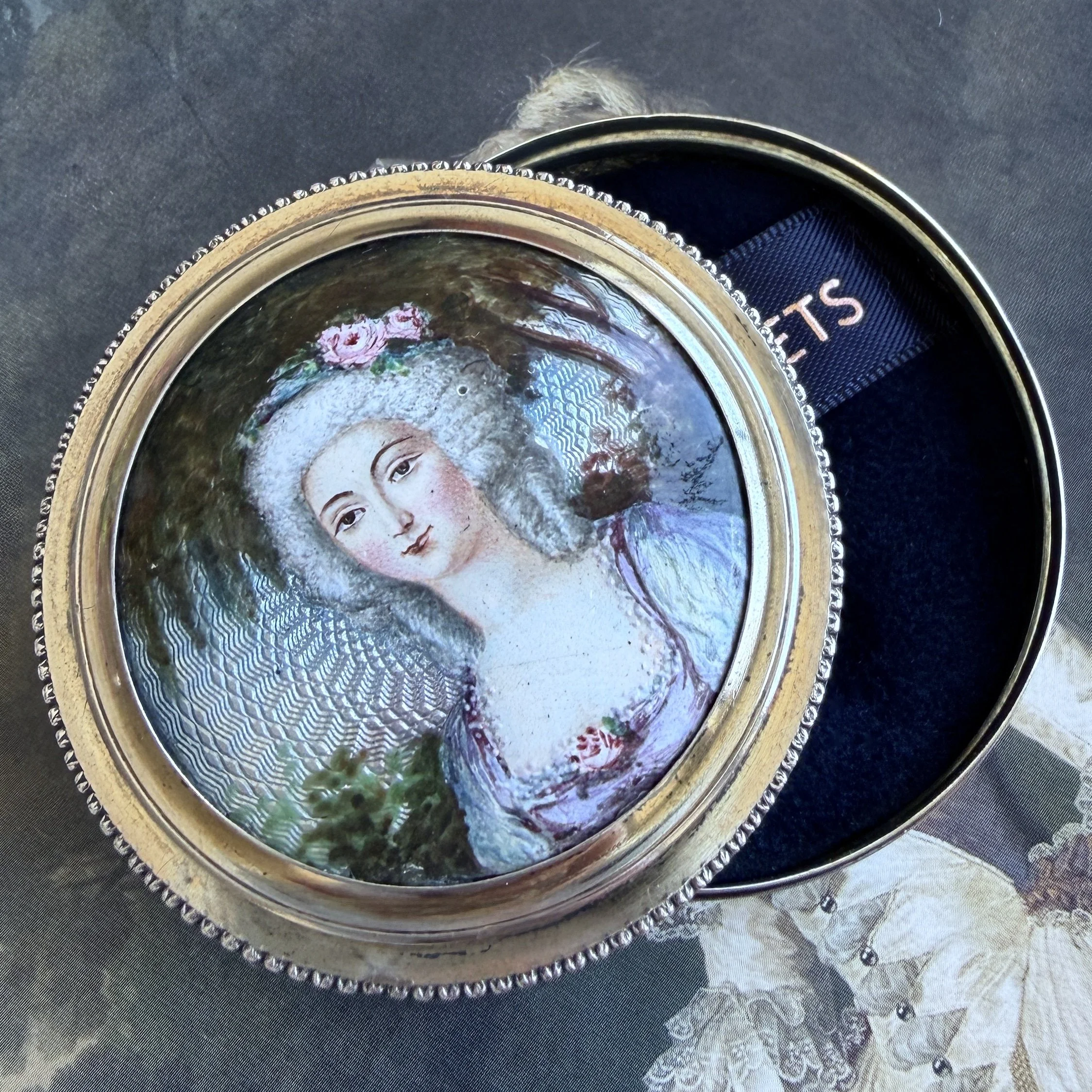 Antique French Silver & Enamel Portrait Box, Signed Gamet