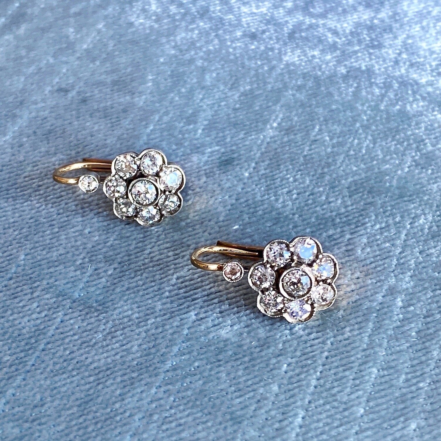 Antique Edwardian Diamond Cluster Earrings Front.jpeg