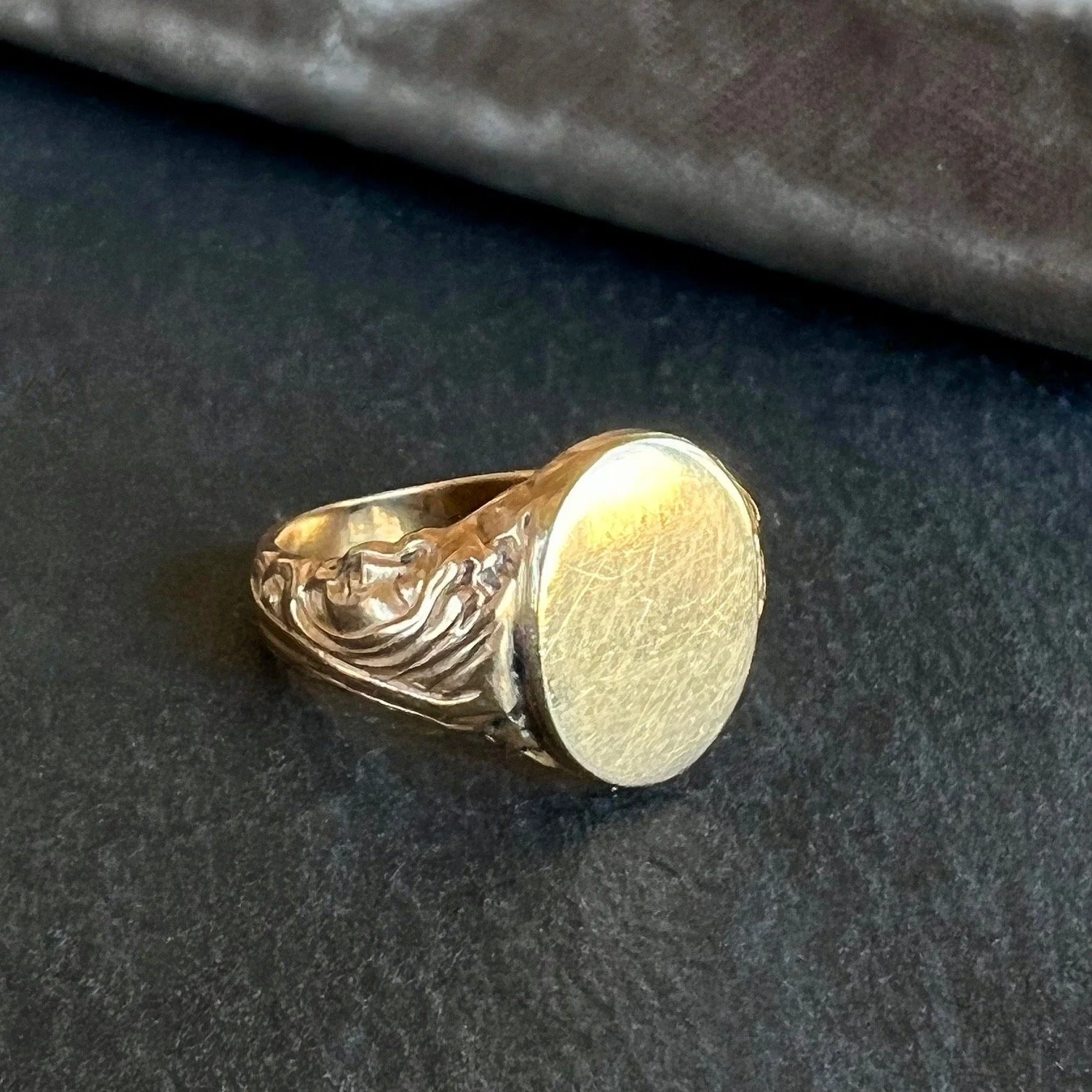 (SOLD) Antique Art Nouveau "Night and Day" Gold Signet Ring