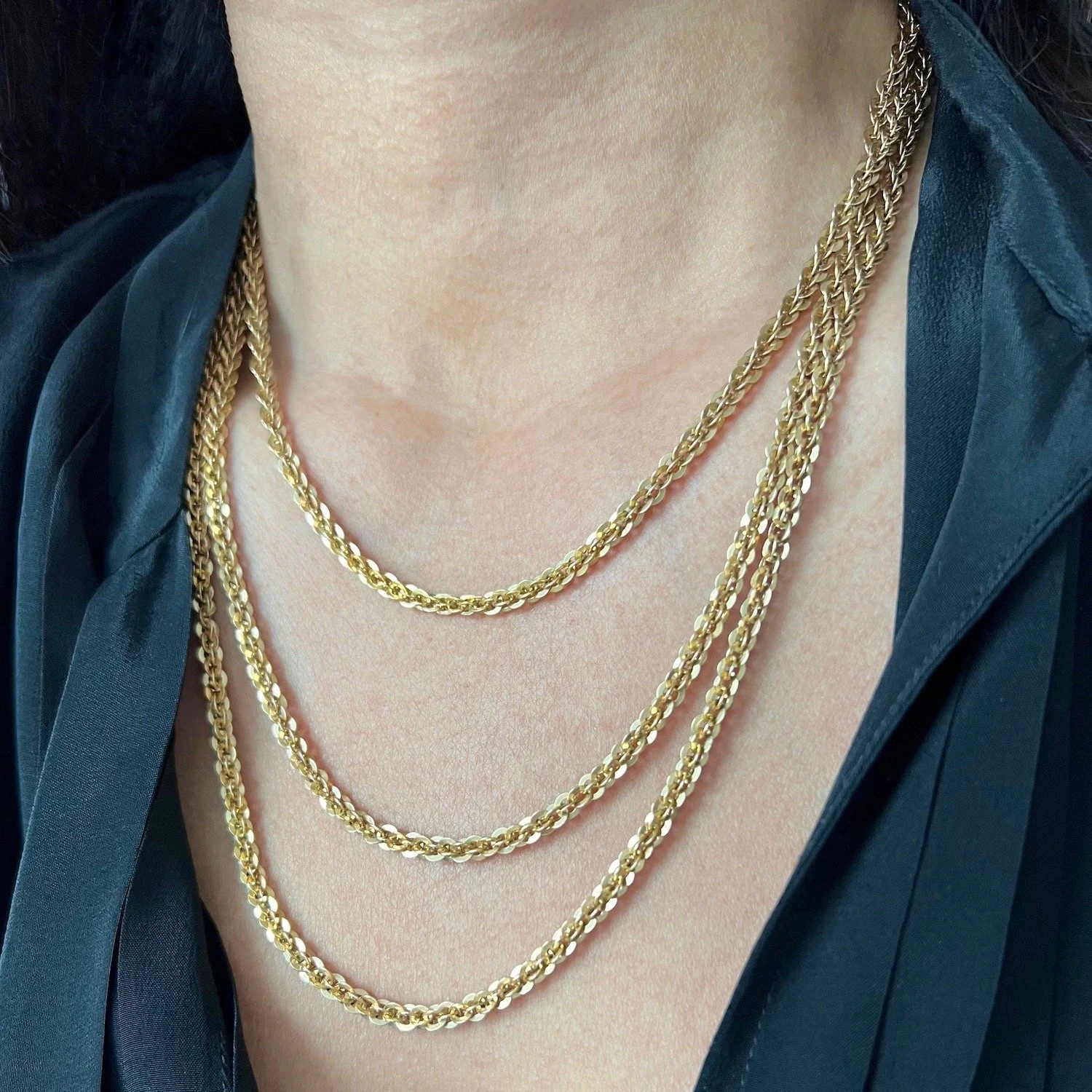 (SOLD) Antique Victorian Gold Interlocking Links Long Guard Chain