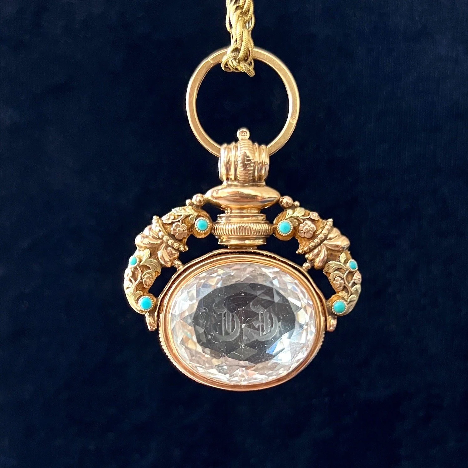 (SOLD) Antique Early 19th Century Rock Crystal and Gold Swivel Fob Pendant