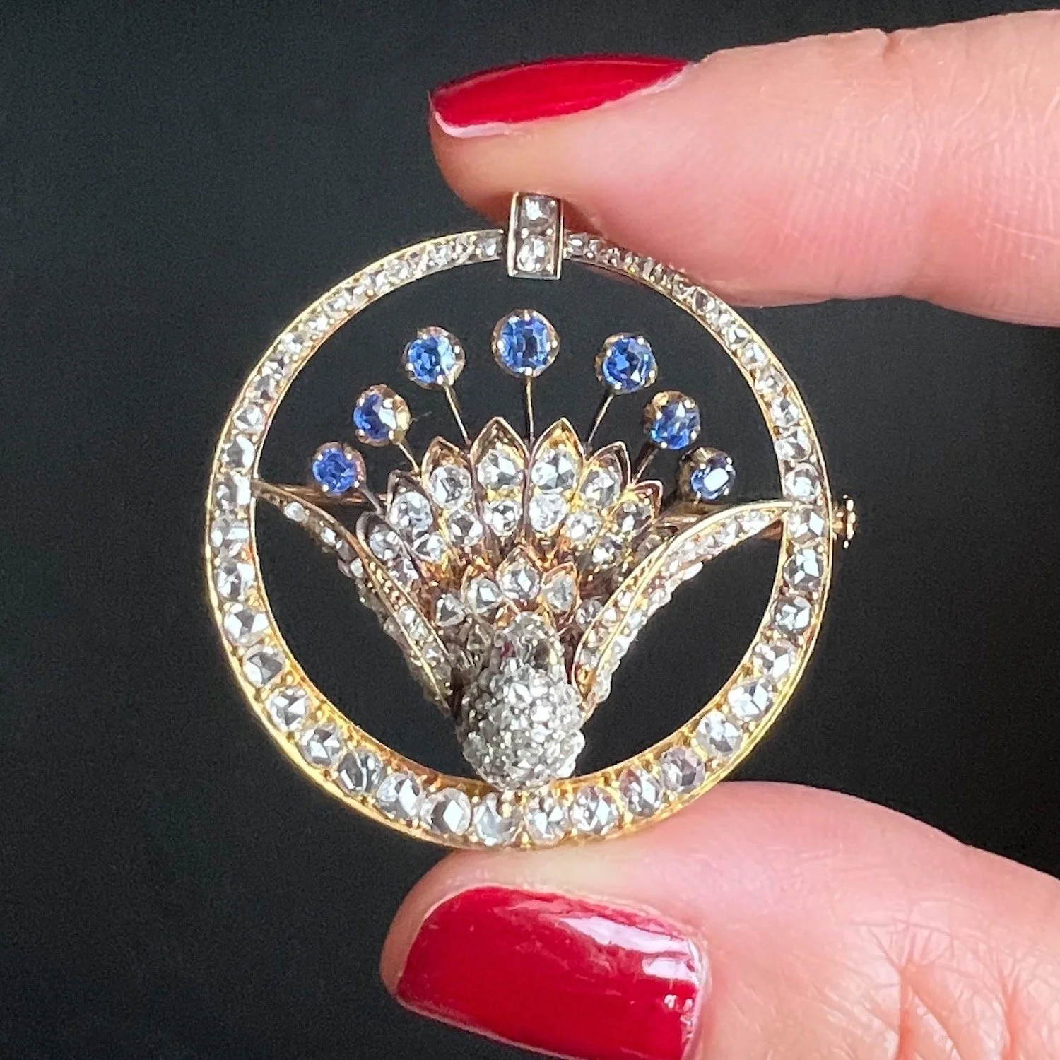 (SOLD) Antique Exceptional Victorian Diamond and Sapphire Bird Brooch