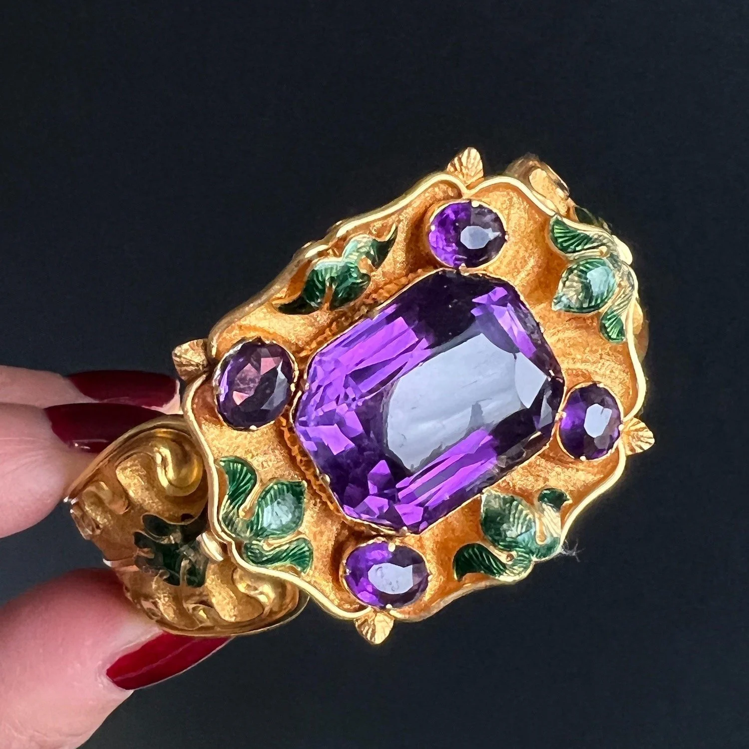 Antique Georgian Majestic Amethyst and Enamel Gold Bangle