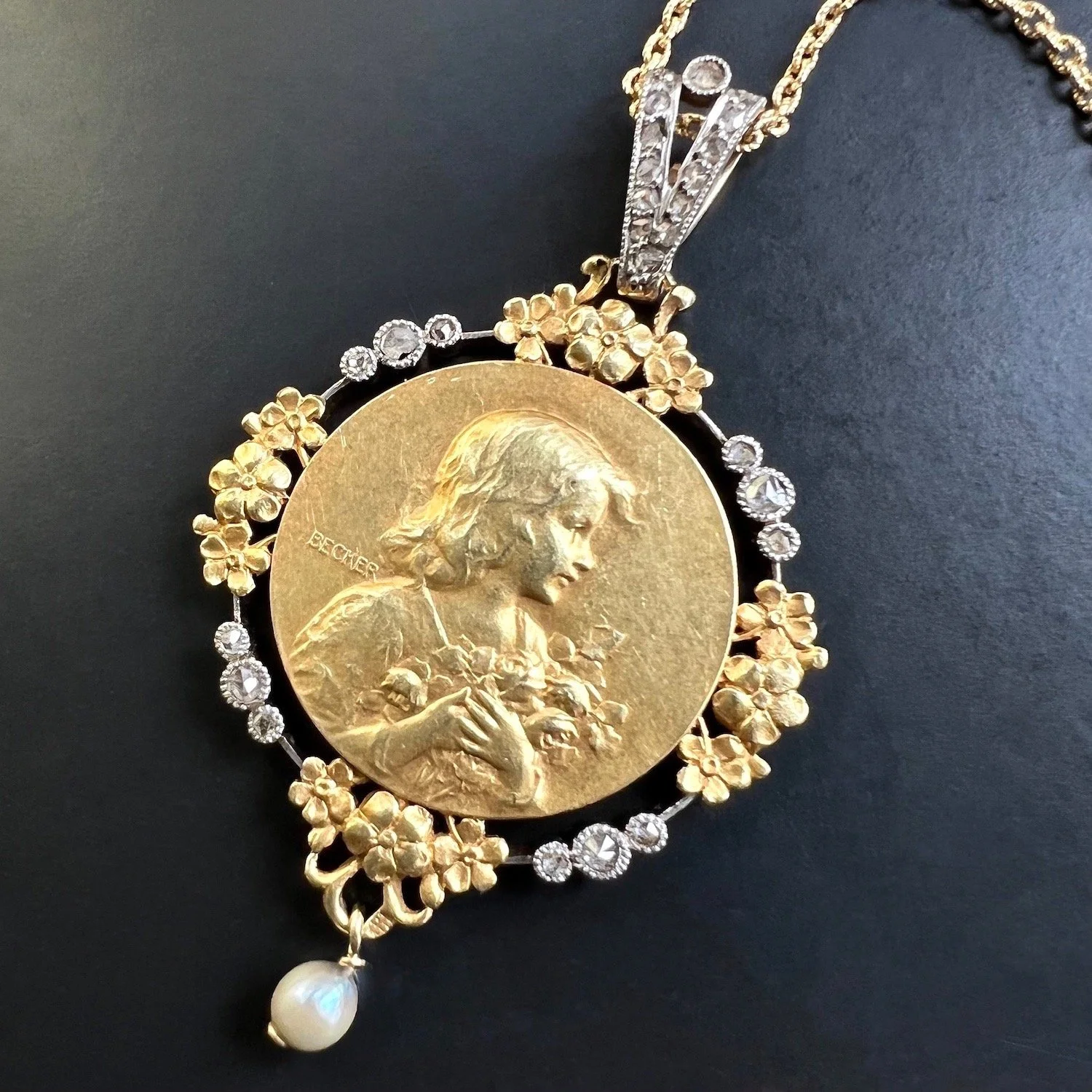 Antique French Belle Epoque (Edwardian) Edmond-Henri Becker "Pour Toujours" Pendant