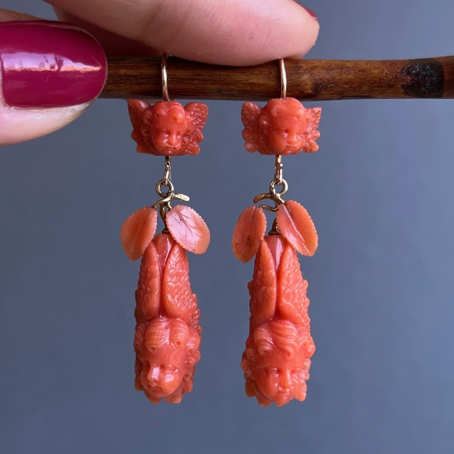 Antique Victorian Carved Cherubs Day-to-Night Earrings