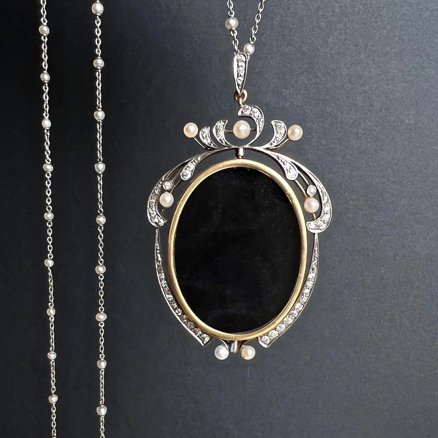 Antique Edwardian Diamond and Pearl Double-Faced Swivel Locket
