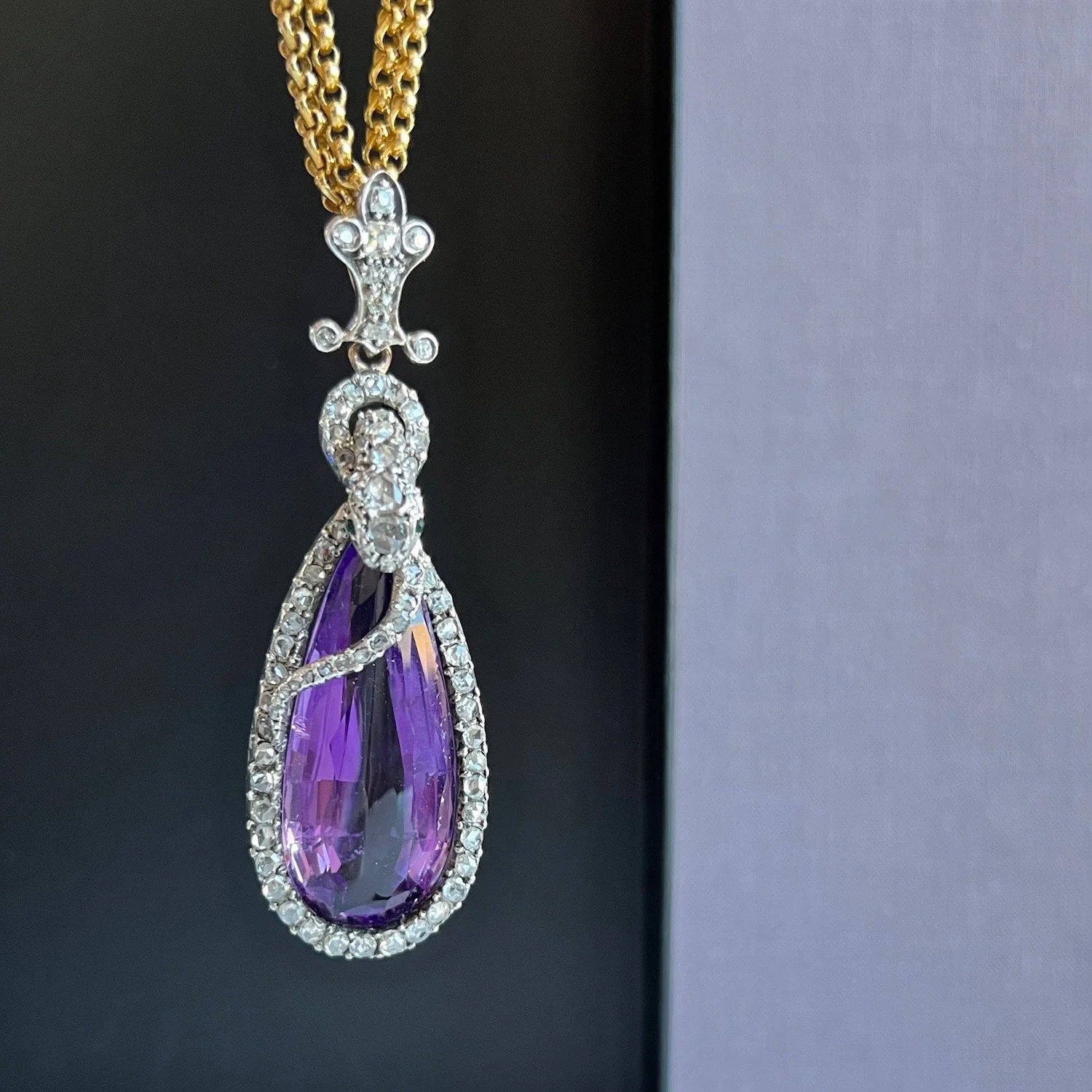Antique Victorian Exceptional Diamond Snake and Amethyst Drop Pendant