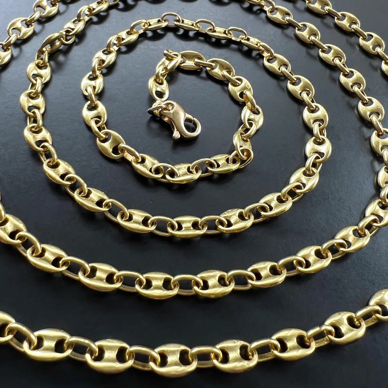 (SOLD) Vintage Italian Mariner Link Gold Long Chain