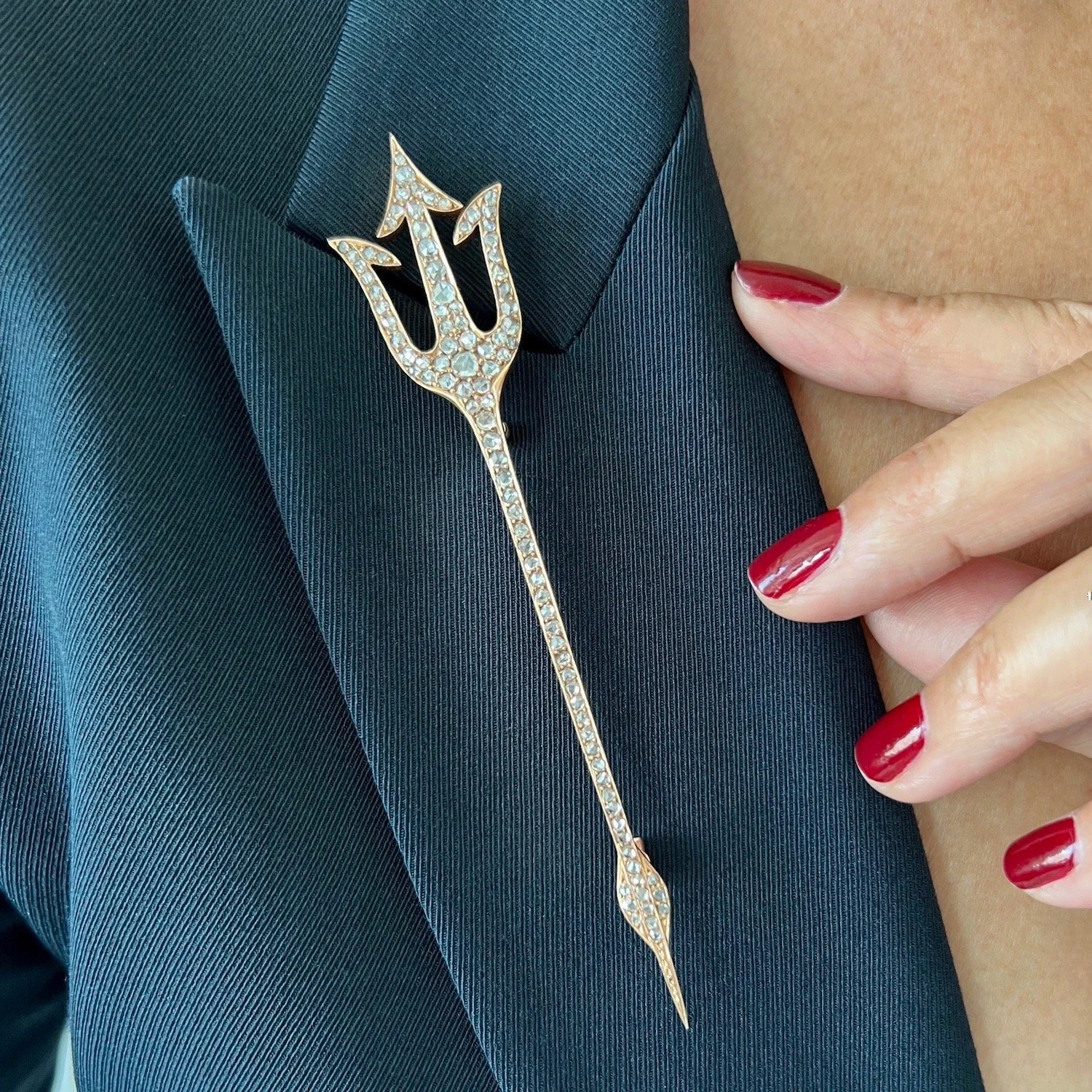 (SOLD) Antique Fabulous Victorian Diamond and Gold Trident Brooch