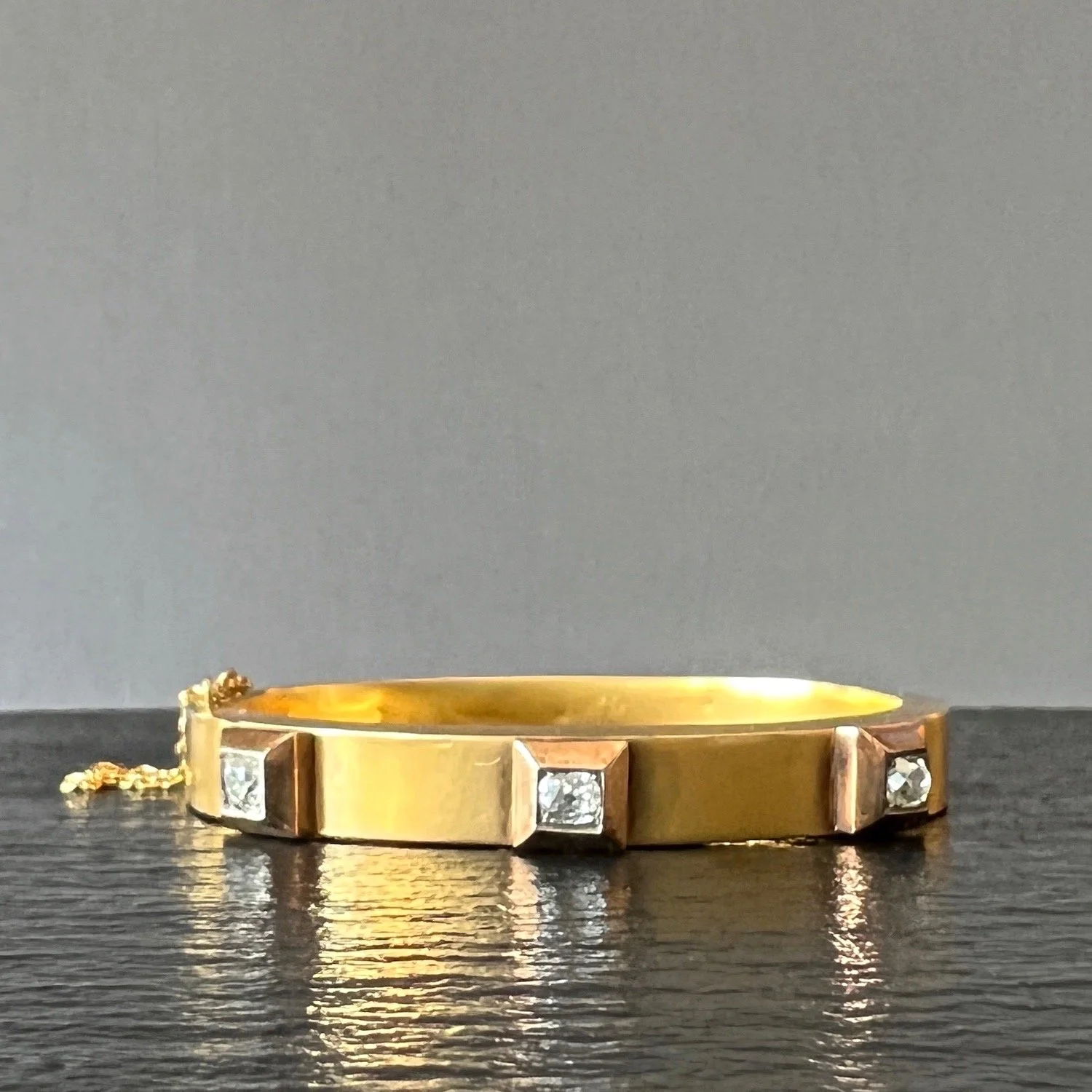 (SOLD Antique Victorian Gold and Diamond Nailhead Bangle Bracelet