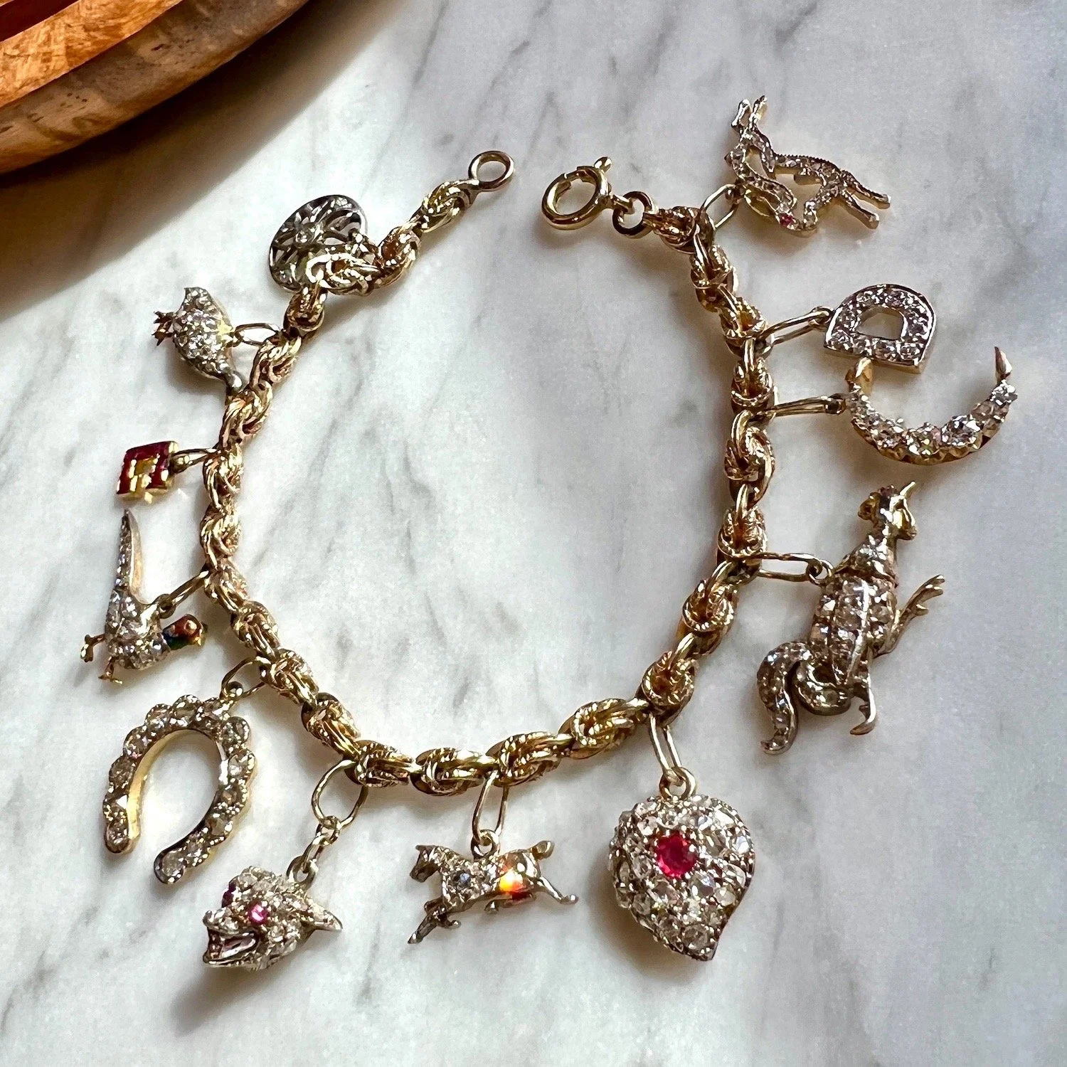 (SOLD) Antique Diamond Charm Bracelet