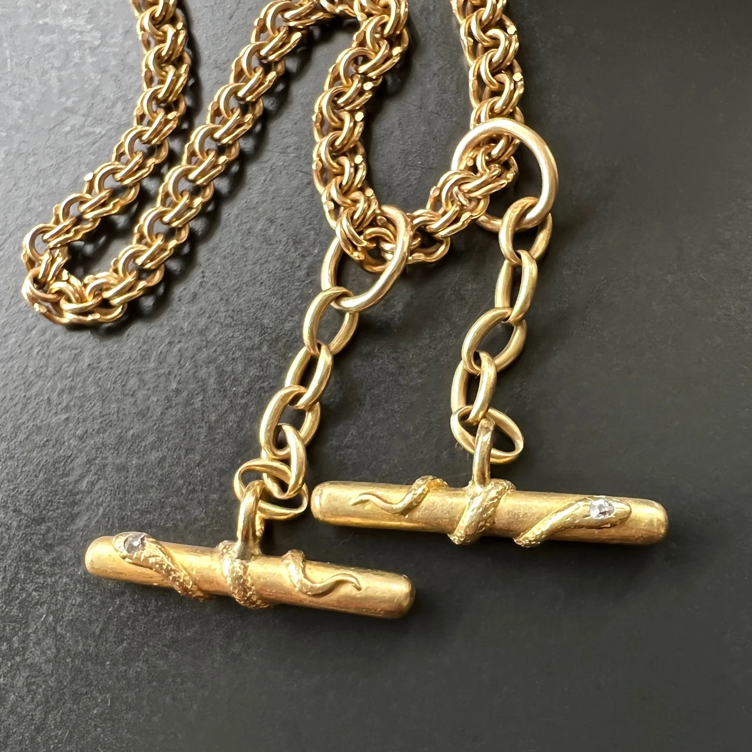 (SOLD) Antique Art Nouveau Gold Snake "T-bar" Pendant/Charm