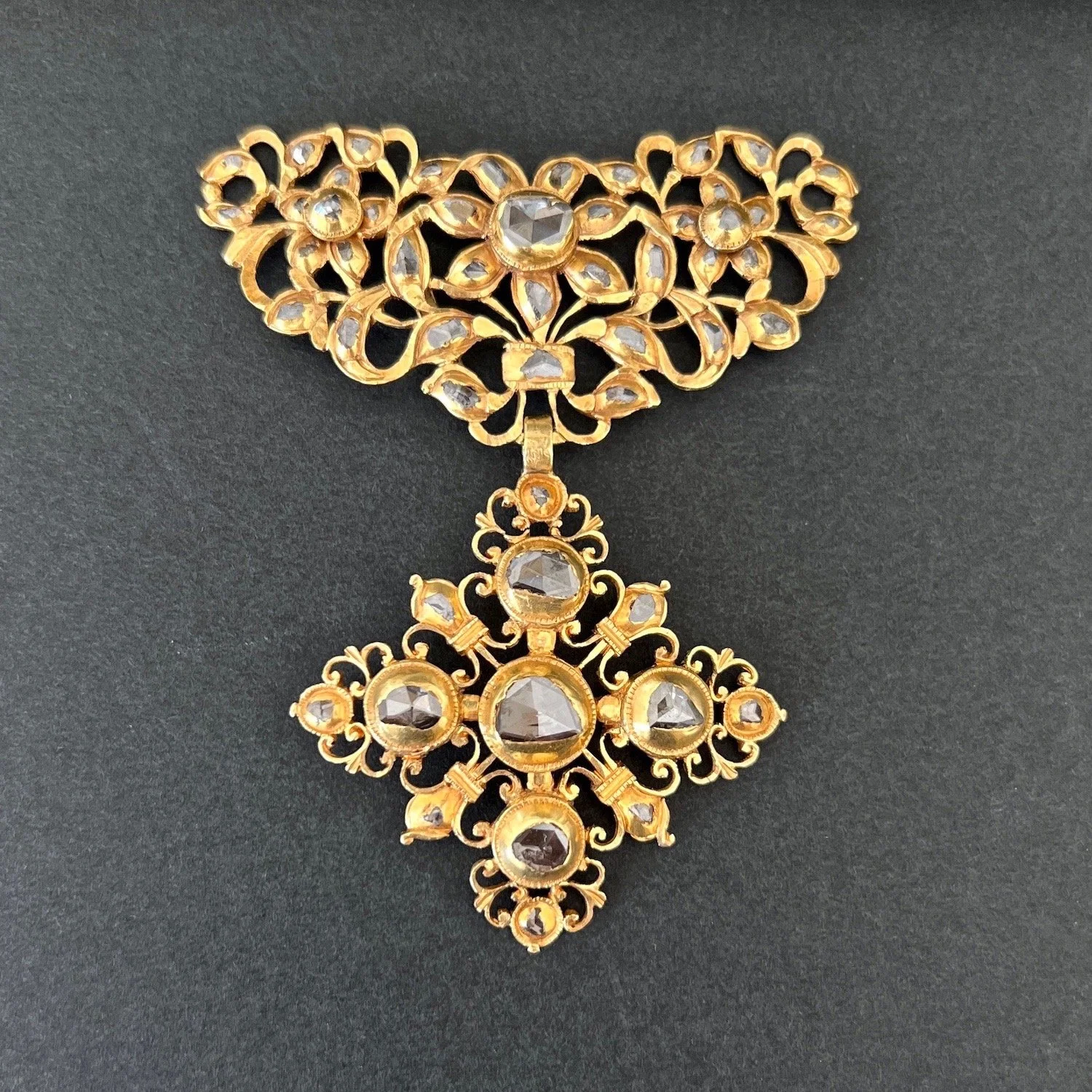(SOLD) Antique Late 17th/Early 18th Century Iberian Gold and Diamond Cruciform Pendant