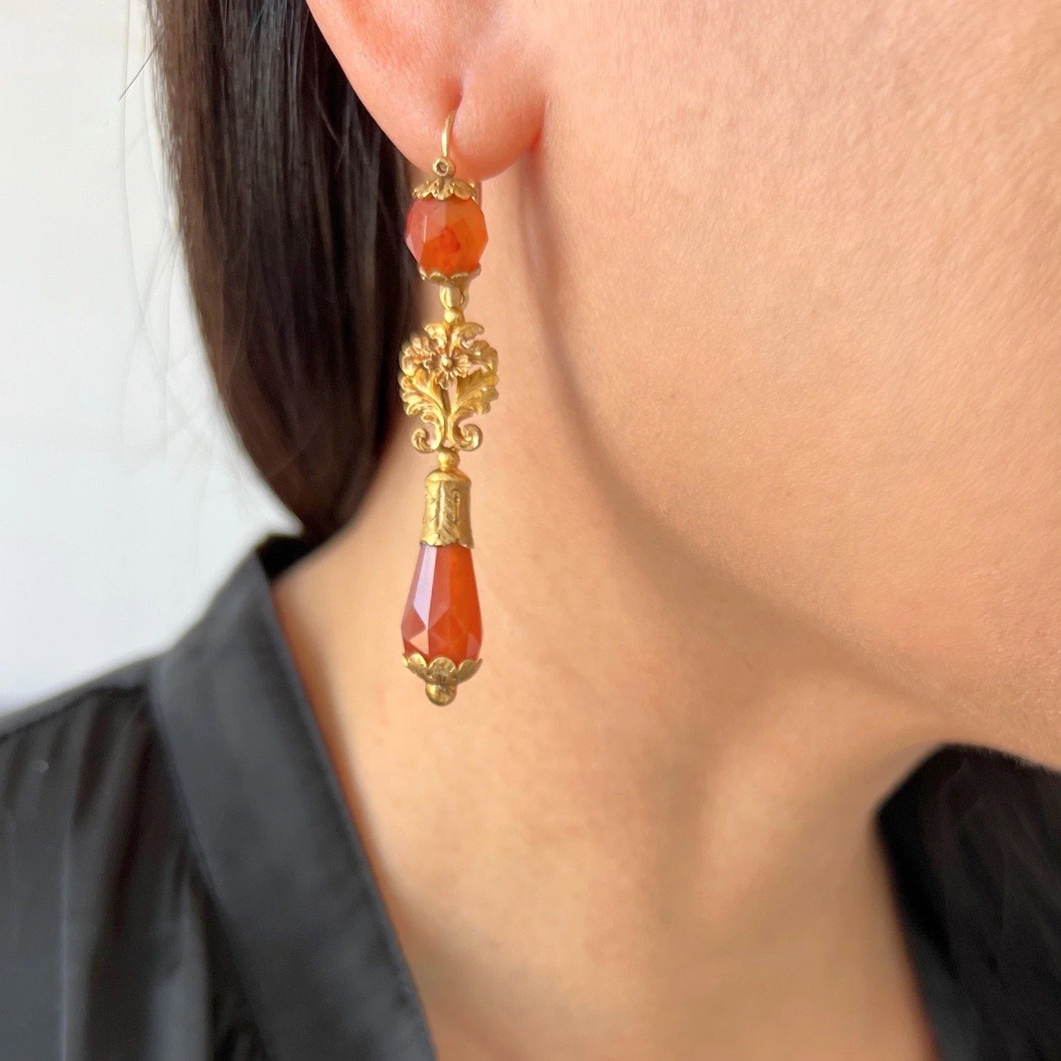 Antique Georgian Gold and Carnelian Day to Night Convertible Earrings