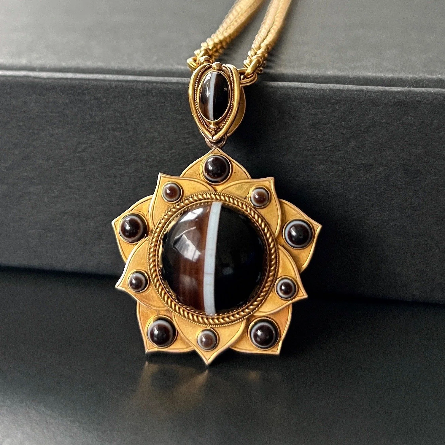 (SOLD) Antique Unique Victorian Gold and Banded Agate Locket