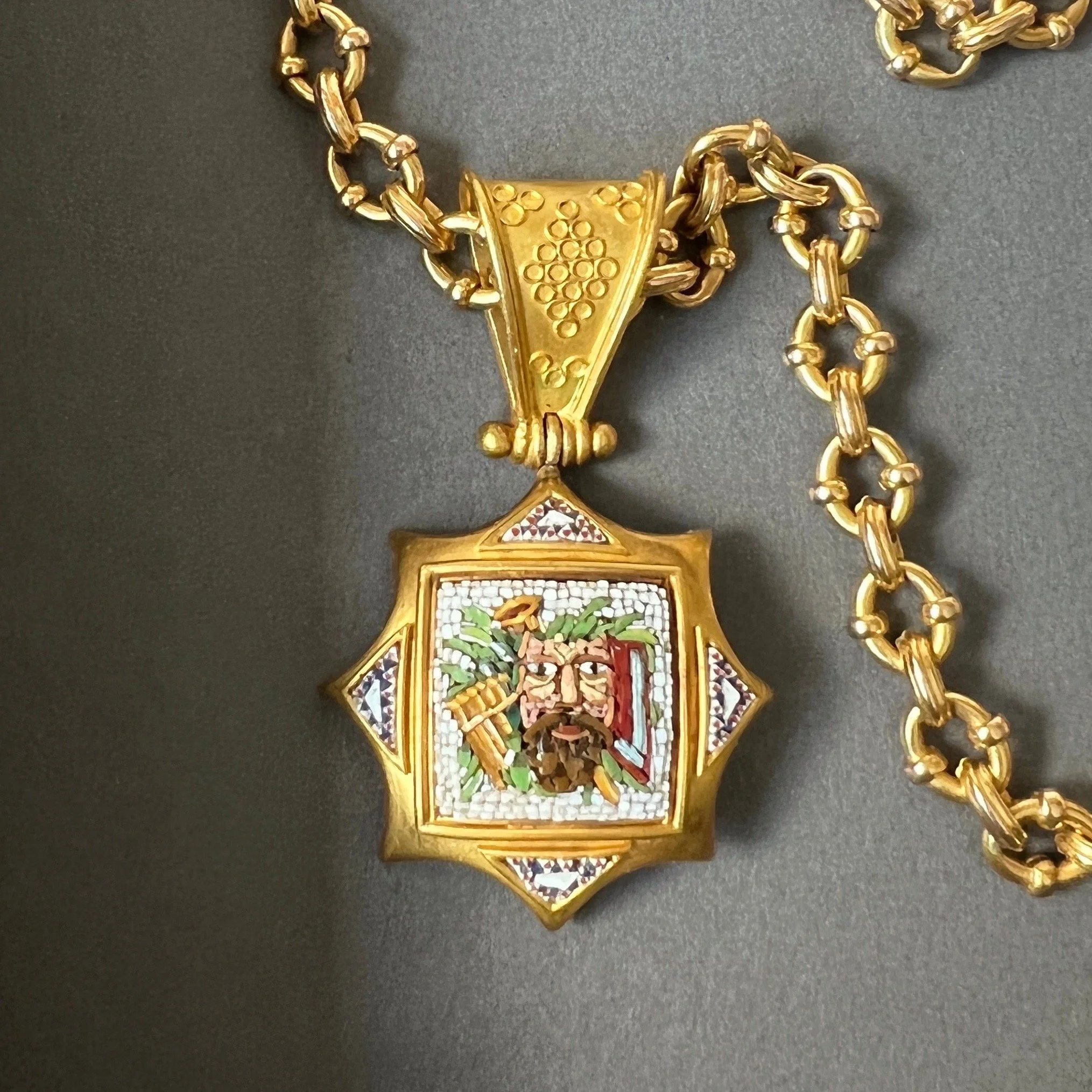 Antique Victorian Etruscan Revival Micromosaic Locket, of Greek God Pan