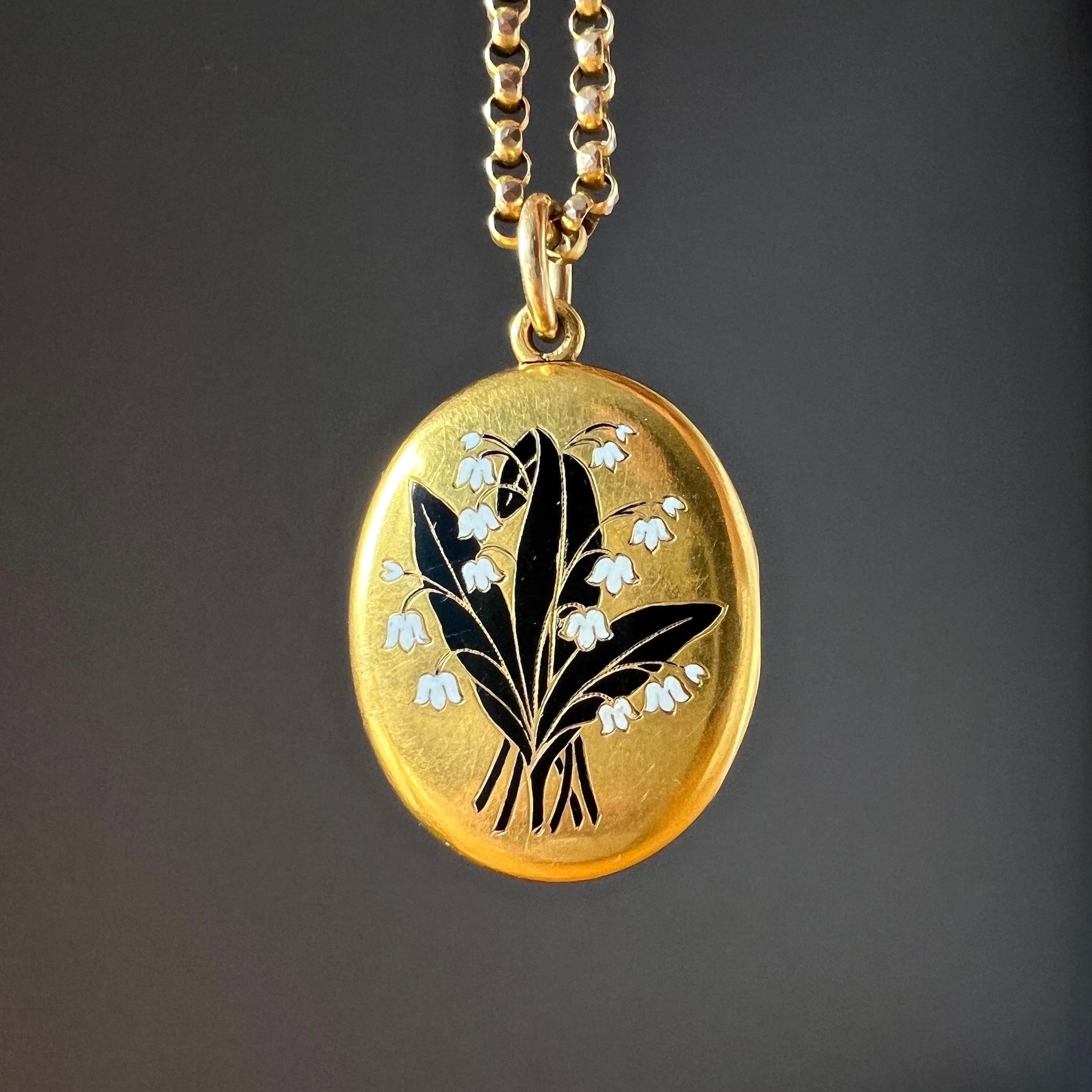Antique Victorian Gold and Enamel Lily of the Valley Locket