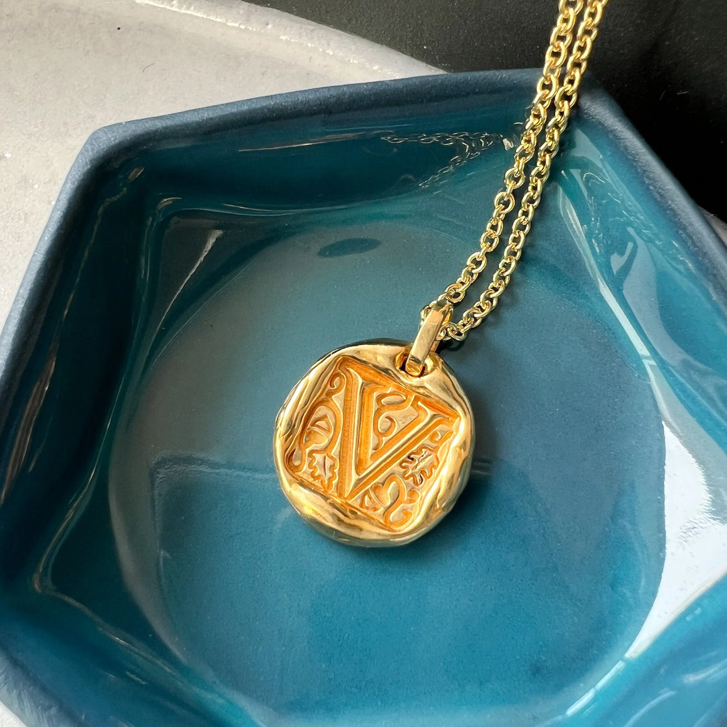 (MADE-TO-ORDER) Luck and Lockets Molten Gold "Minigram" Pendant