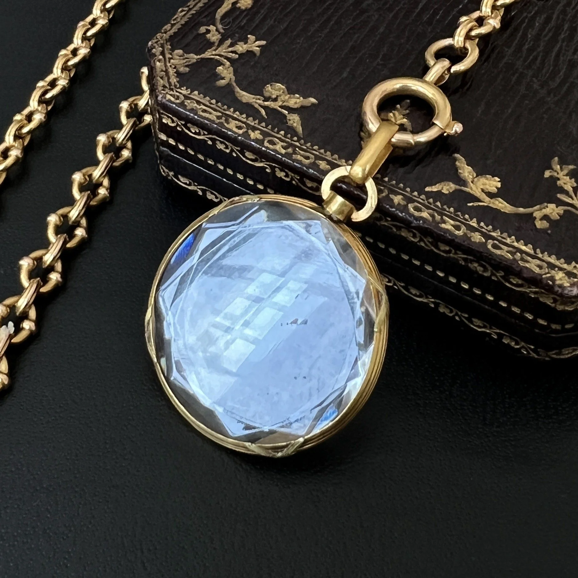 (SOLD) Antique French Gold and Beveled Glass Round Locket