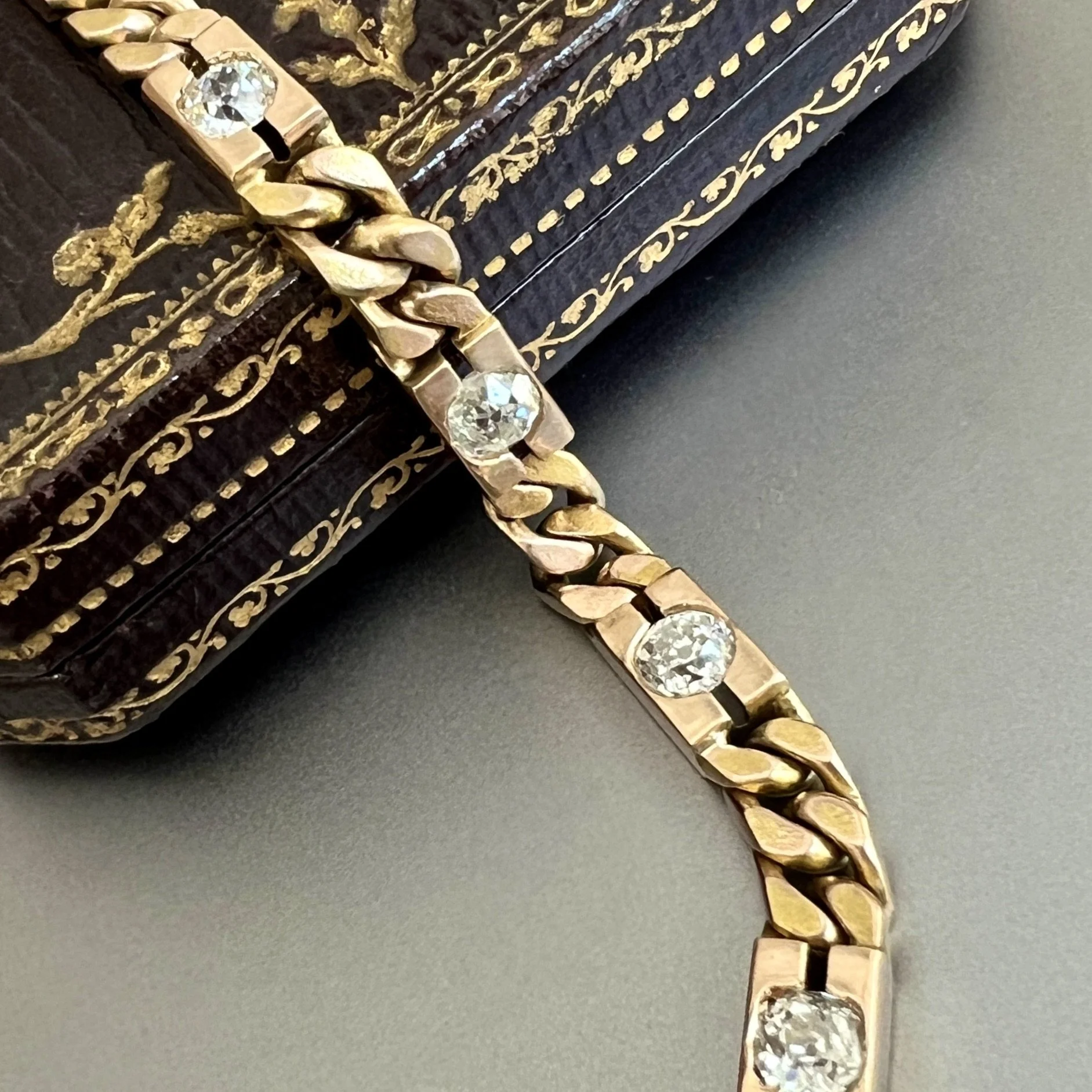 (SOLD) Antique Imperial Russian Old Cut Diamond and Gold Curb Link Bracelet