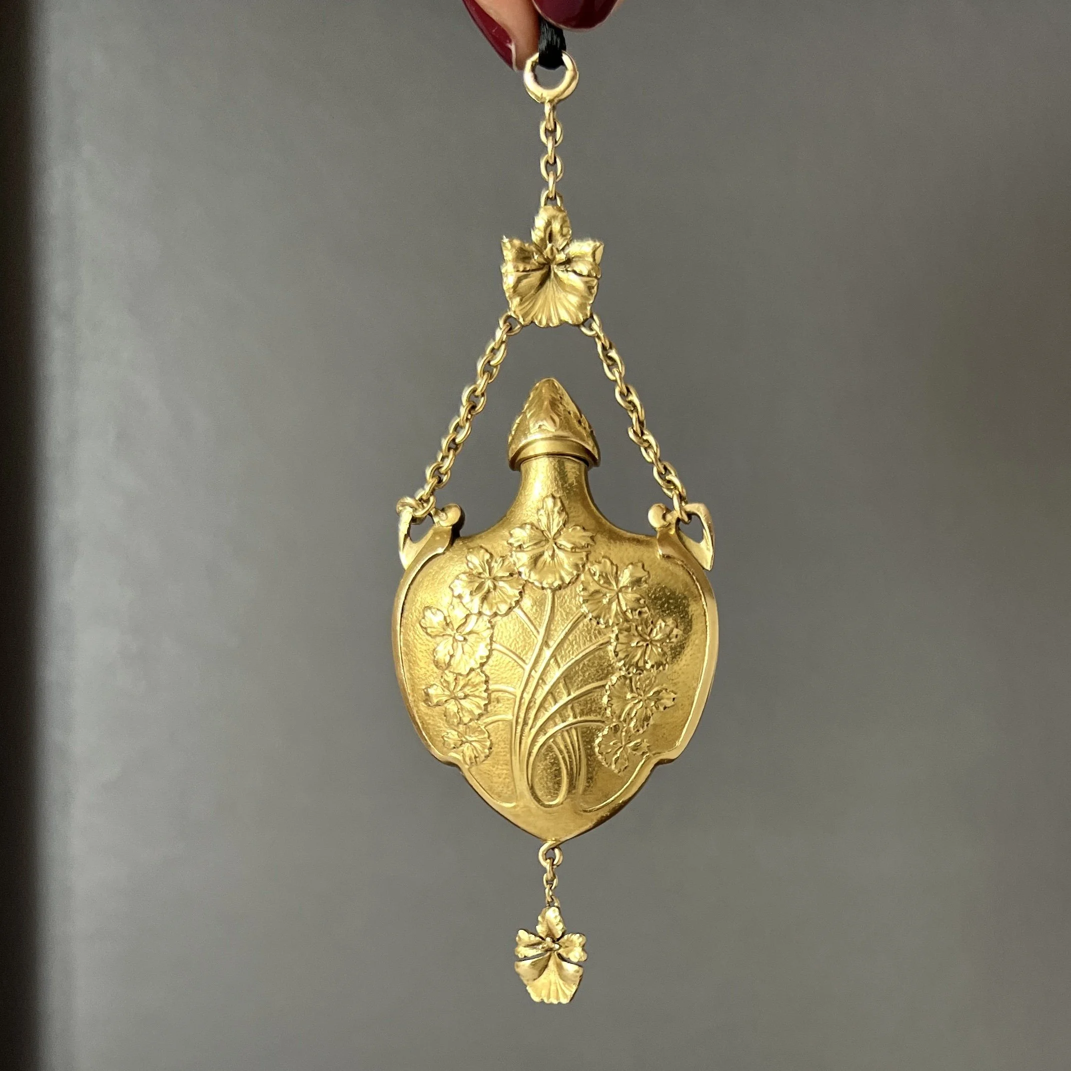 (SOLD) Antique French Art Nouveau Gold Scent Bottle Pendant