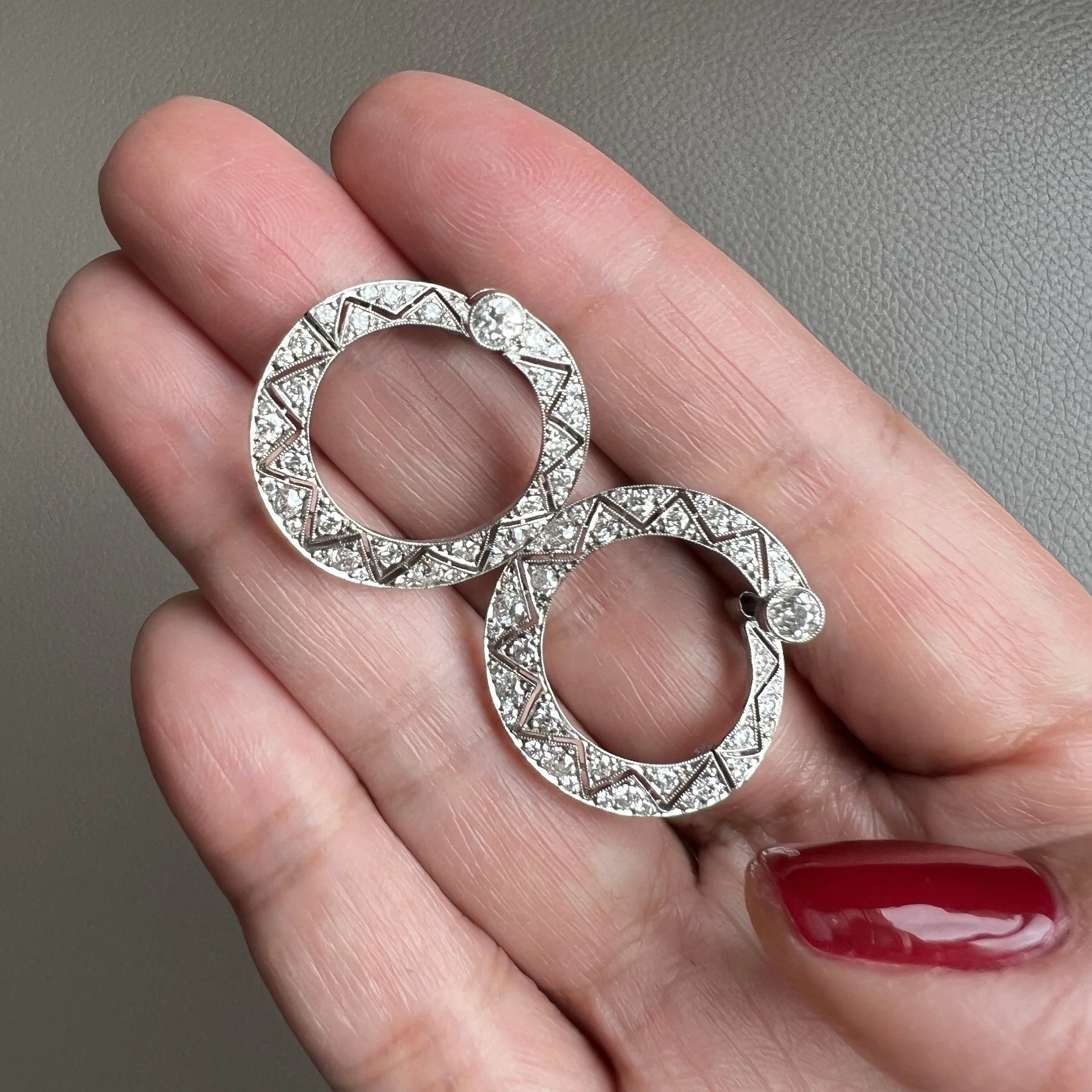 Art Deco Diamond and Platinum Hoop Earrings