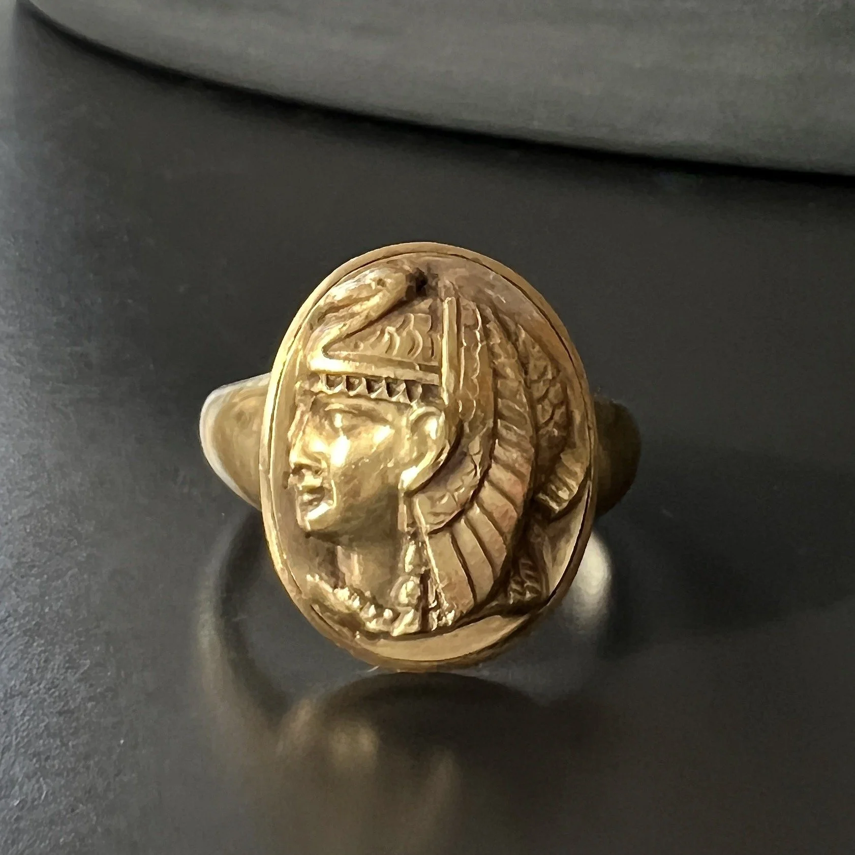 Antique/Early Vintage French Egyptian Revival Pharaoh Gold Cameo Signet Ring