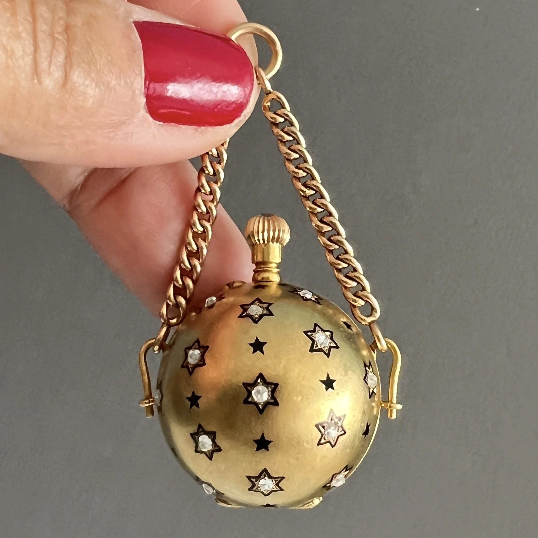 (SOLD) Antique Gold Celestial Orb Pendant Watch, with Diamond and Enamel Stars