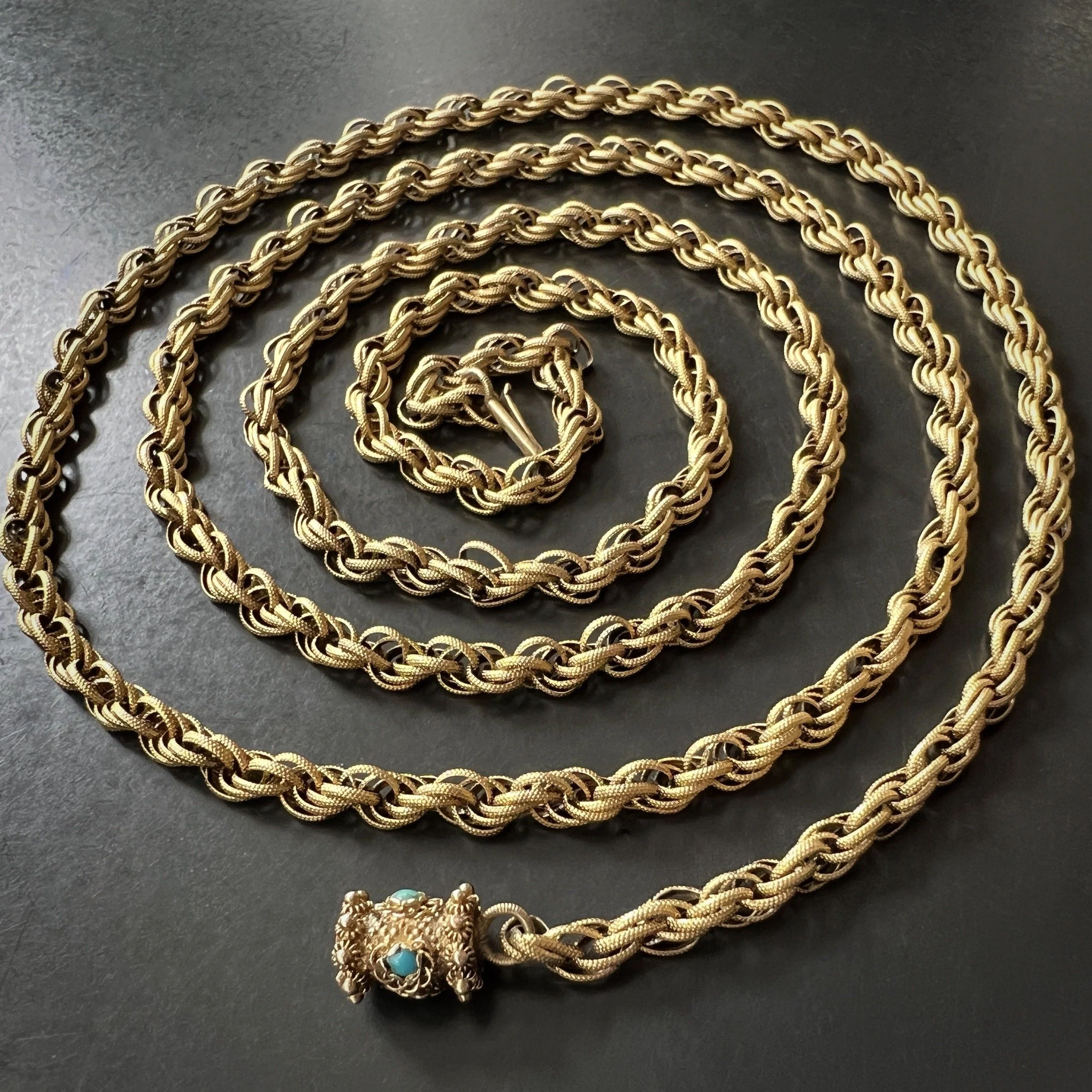 Antique Georgian Gold Chain with Ornate Turquoise Clasp